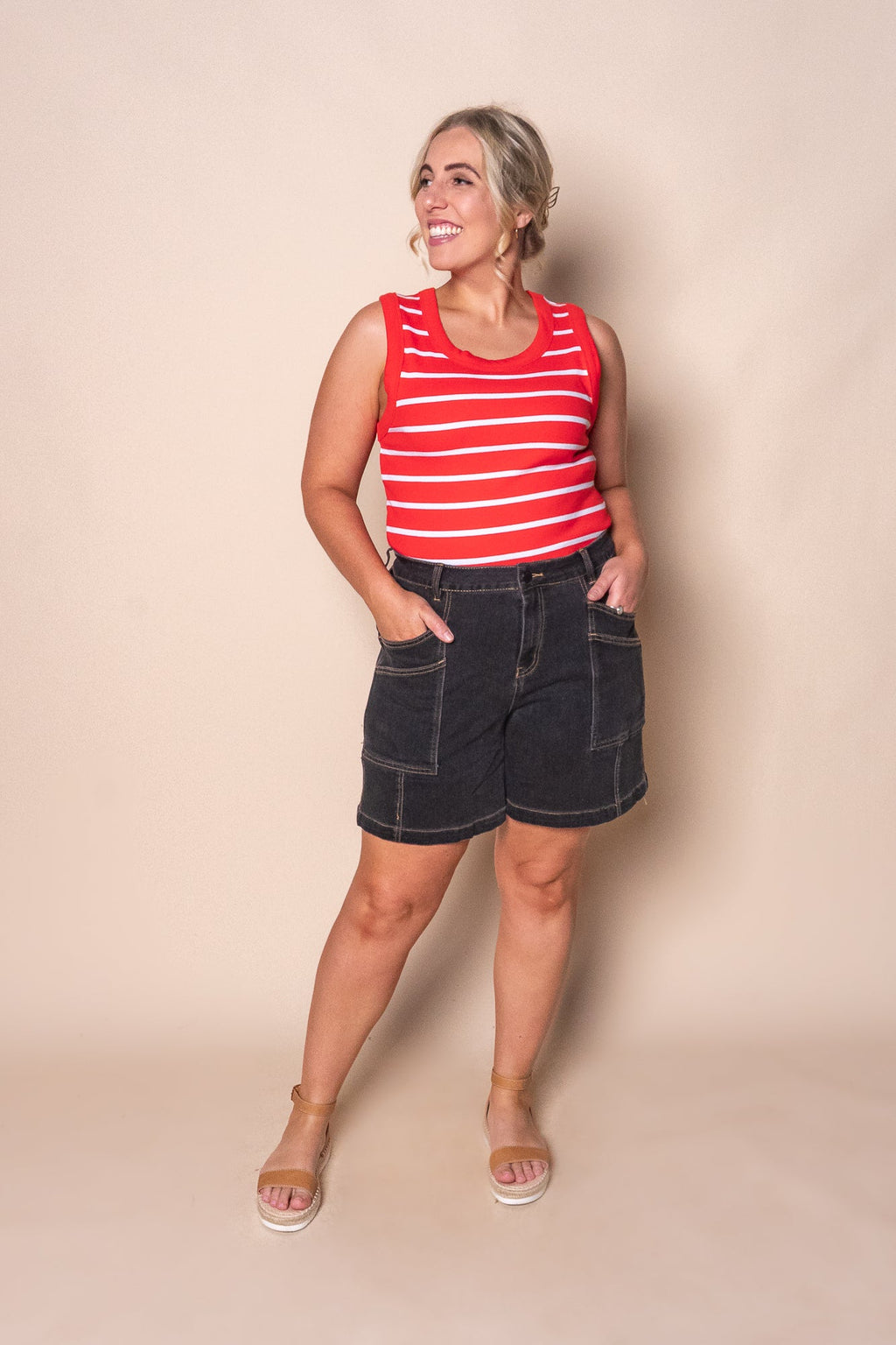 Iris Stripe Tank in Tangelo & White Stripe - Foxwood