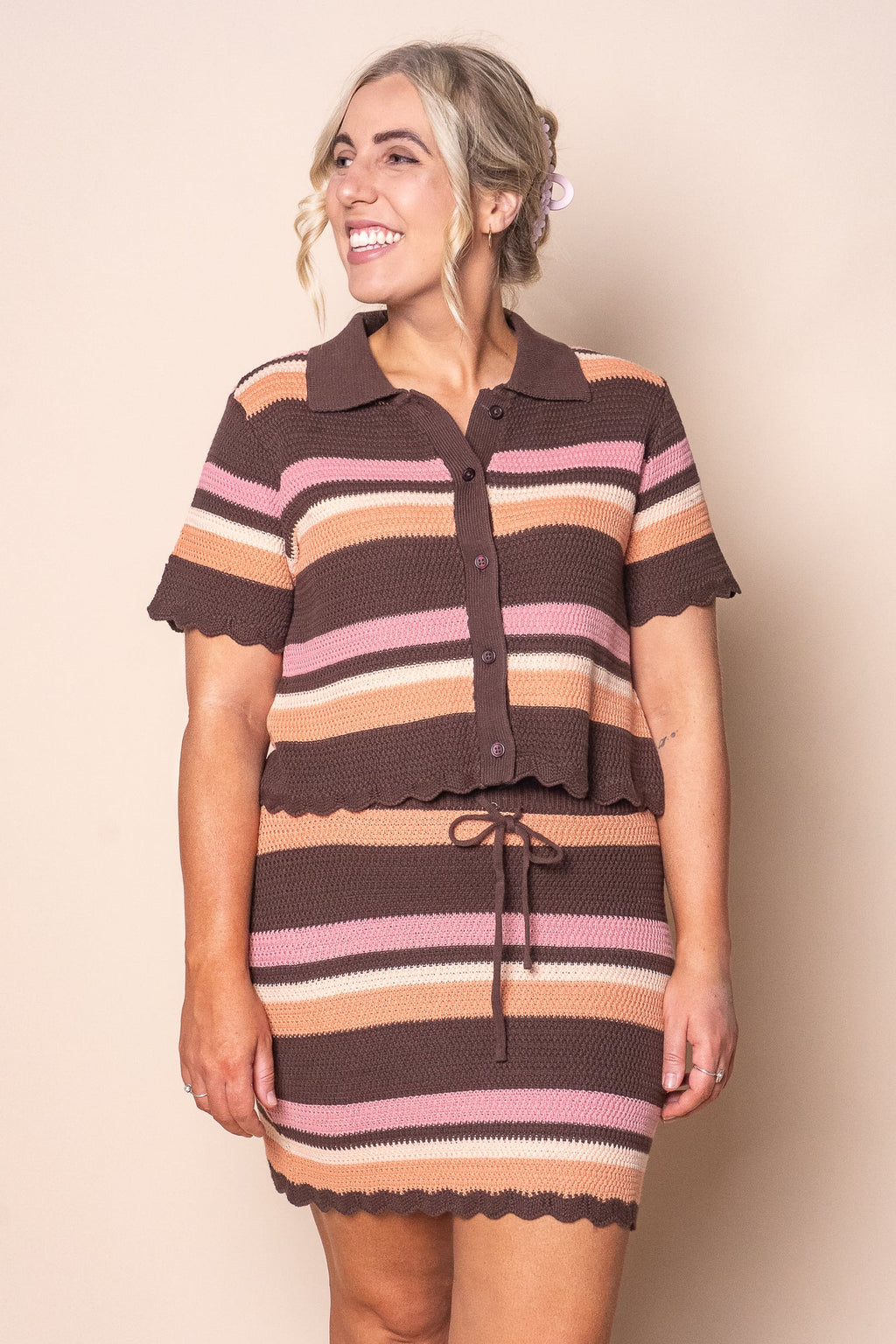 Copacabana Knit Skirt in Chocolate Stripe - All About Eve