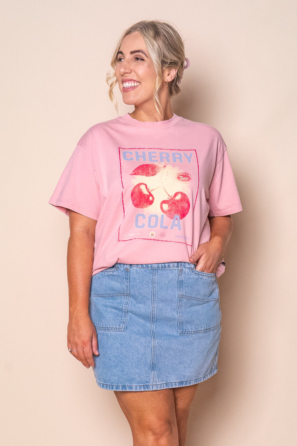 Wild Cherry Relaxed Tee in Pale Pink - All About Eve