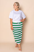 Tallow Skirt in White & Green Stripe - Foxwood