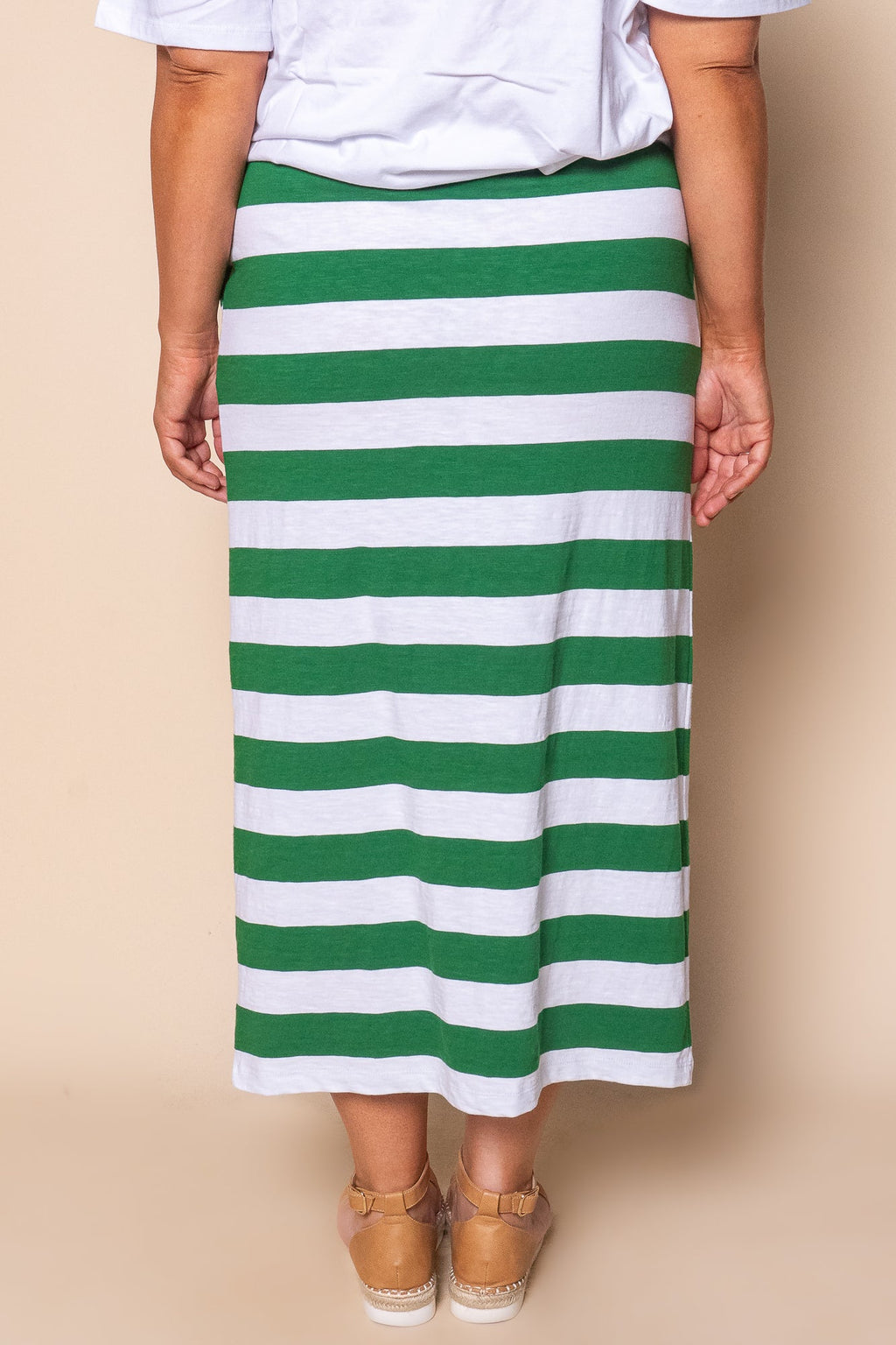 Tallow Skirt in White & Green Stripe - Foxwood