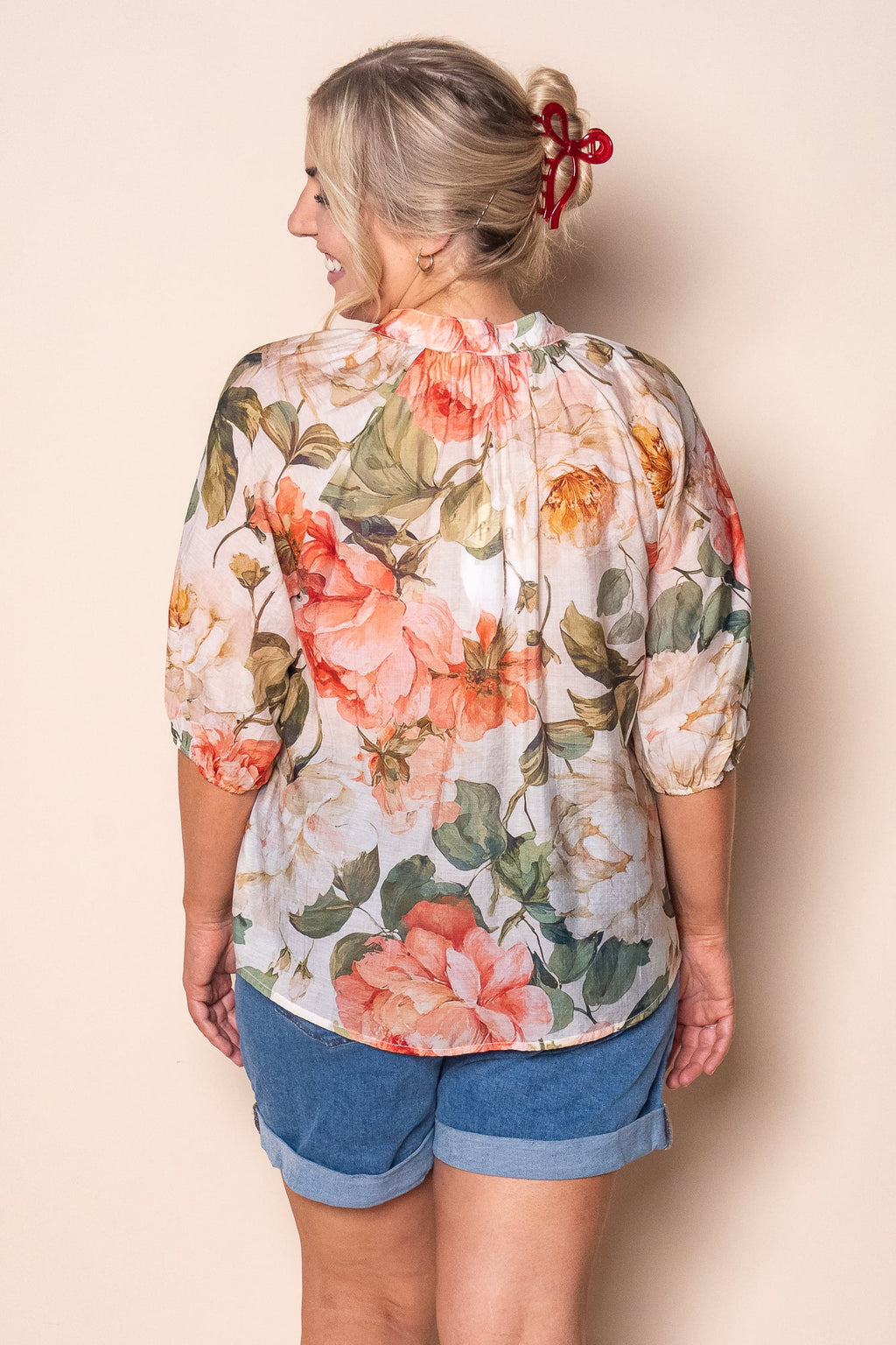 Nora Floral Top in Coral