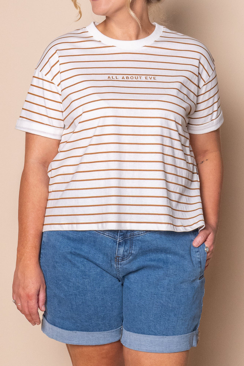 AAE Washed Stripe Tee in Cinnamon - All About Eve
