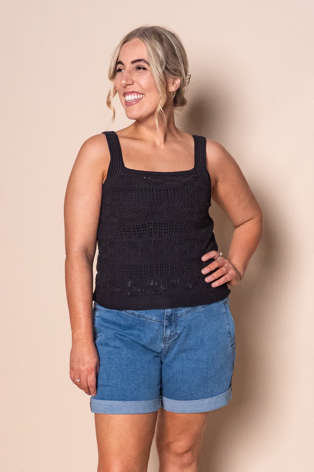 Polperro Knit Top in Black - Foxwood