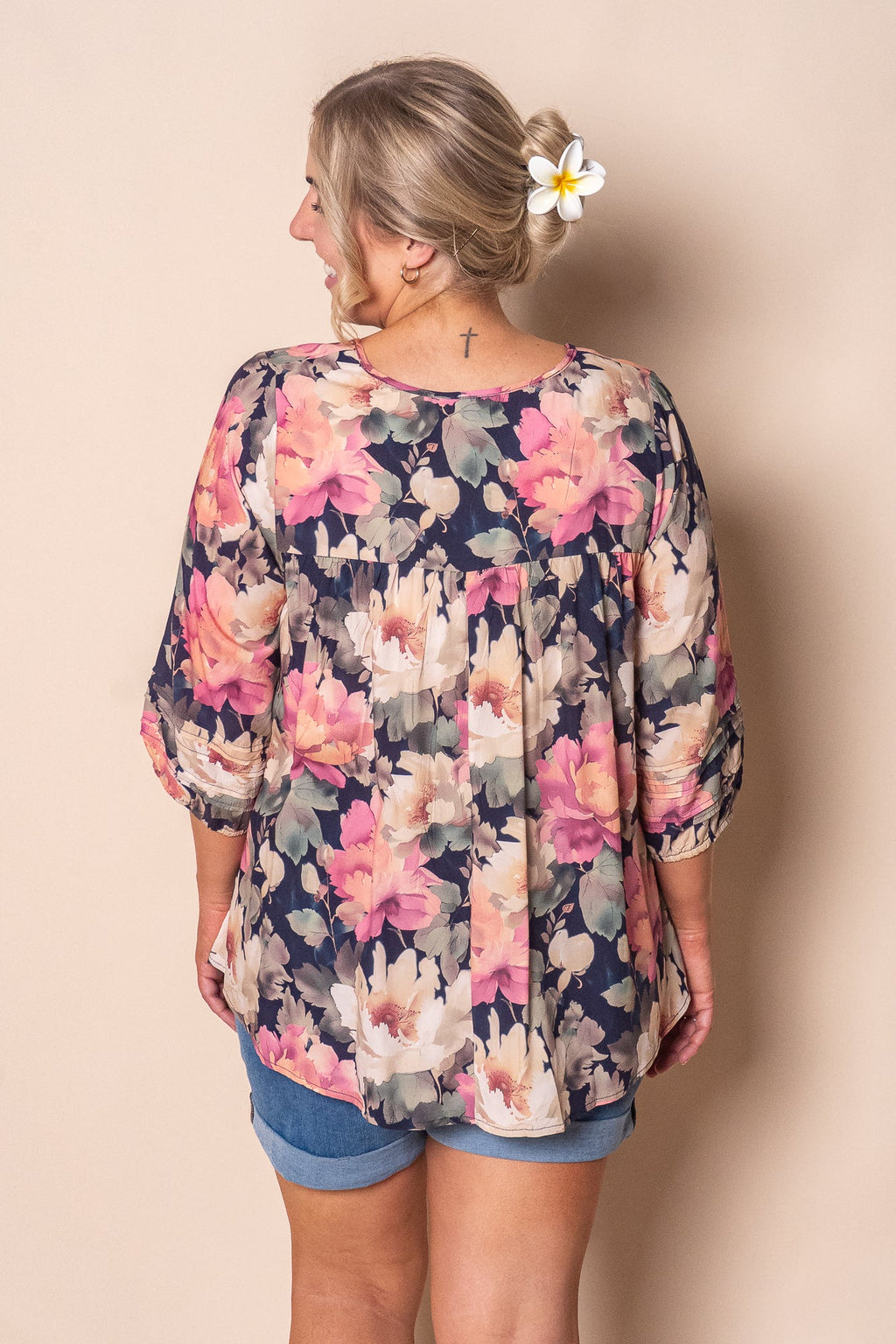 Tonia Floral Top in Deep Navy
