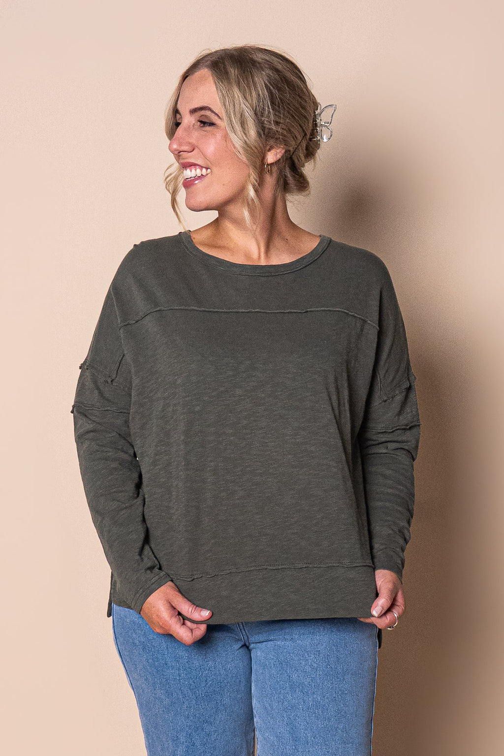 Jayne Throw On Top in Khaki - Foxwood