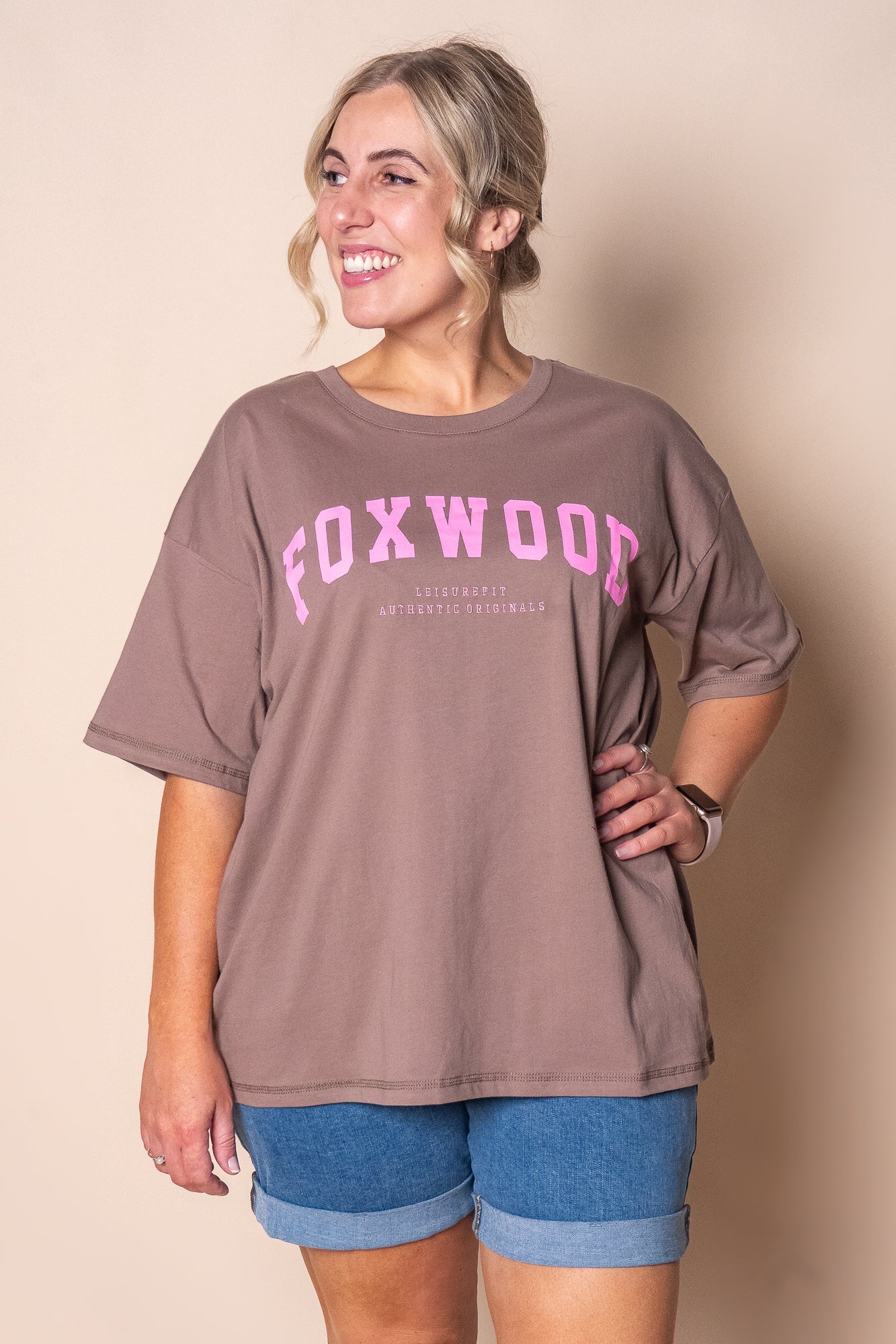 Interval Tee in Brown/Bright Pink - Foxwood