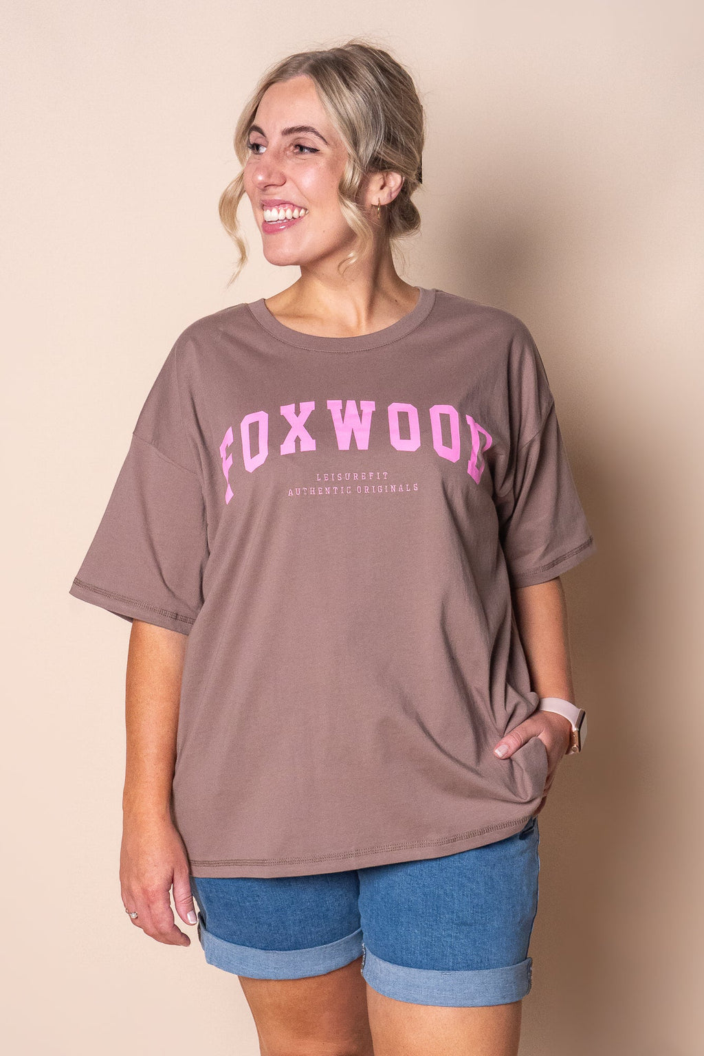 Interval Tee in Brown/Bright Pink - Foxwood