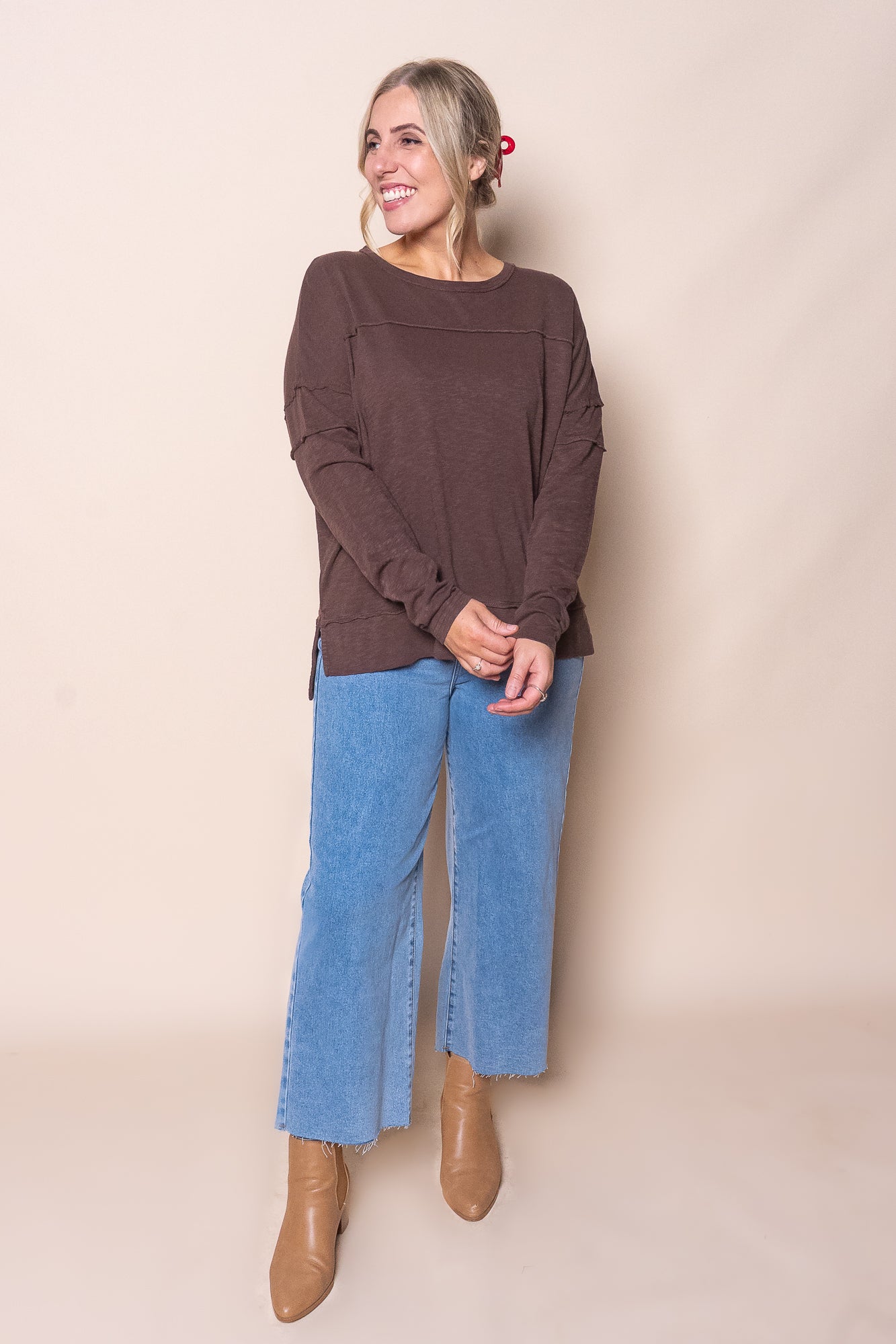 Jayne Throw On Top in Coffee Bean - Foxwood