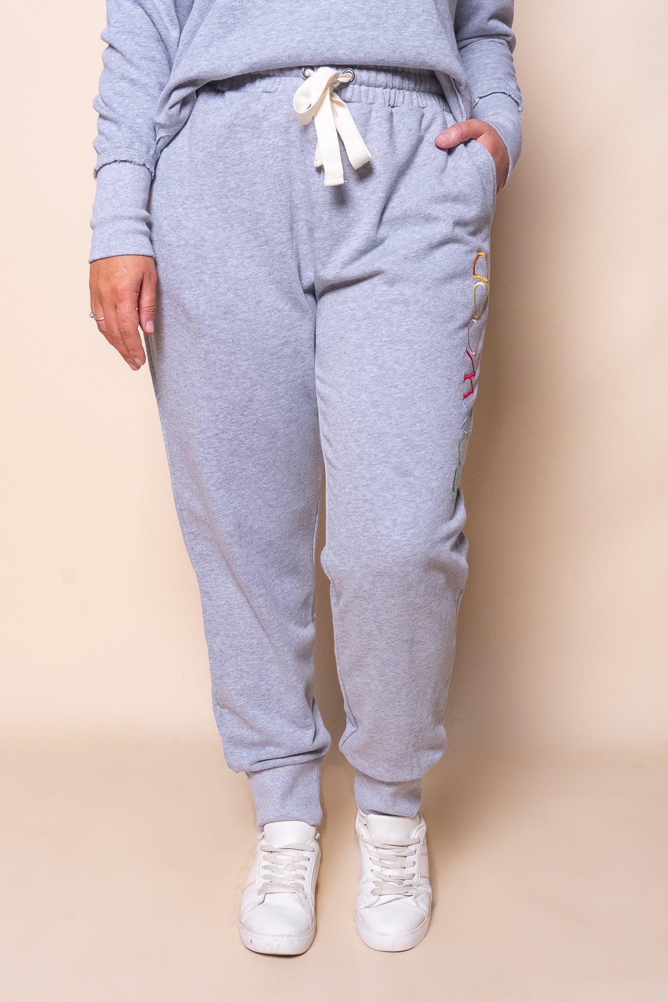 Simplified Confetti Track Pants in Grey Marle - Foxwood