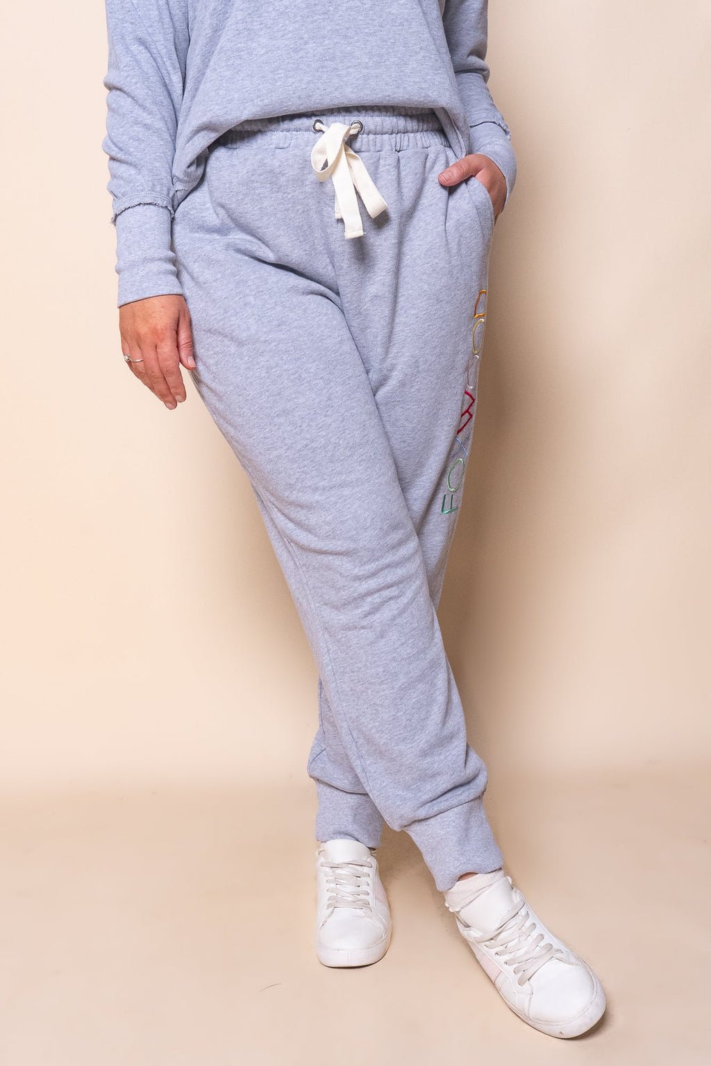 Simplified Confetti Track Pants in Grey Marle - Foxwood