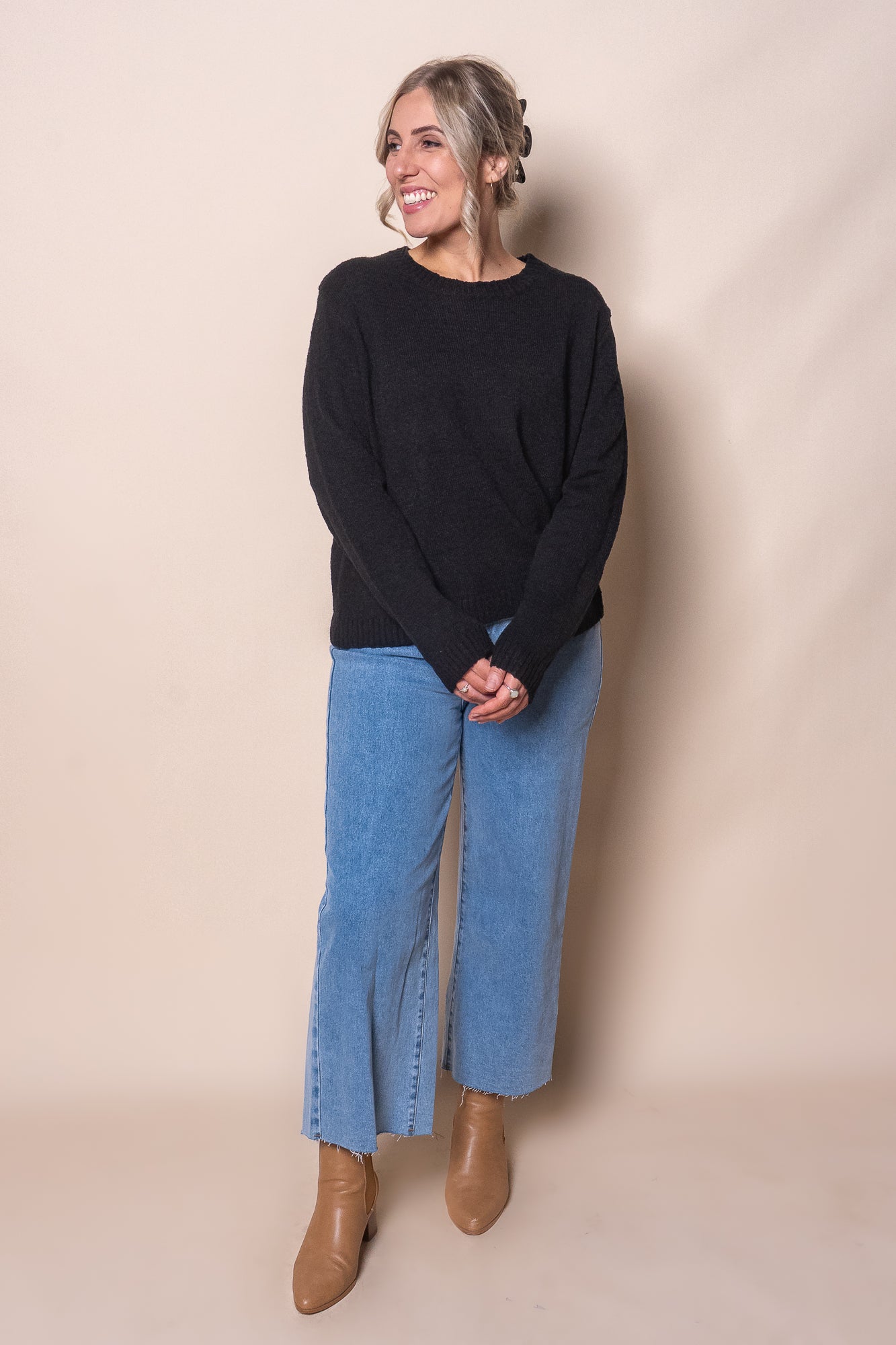 Tosca Crepe Knit Jumper in Black