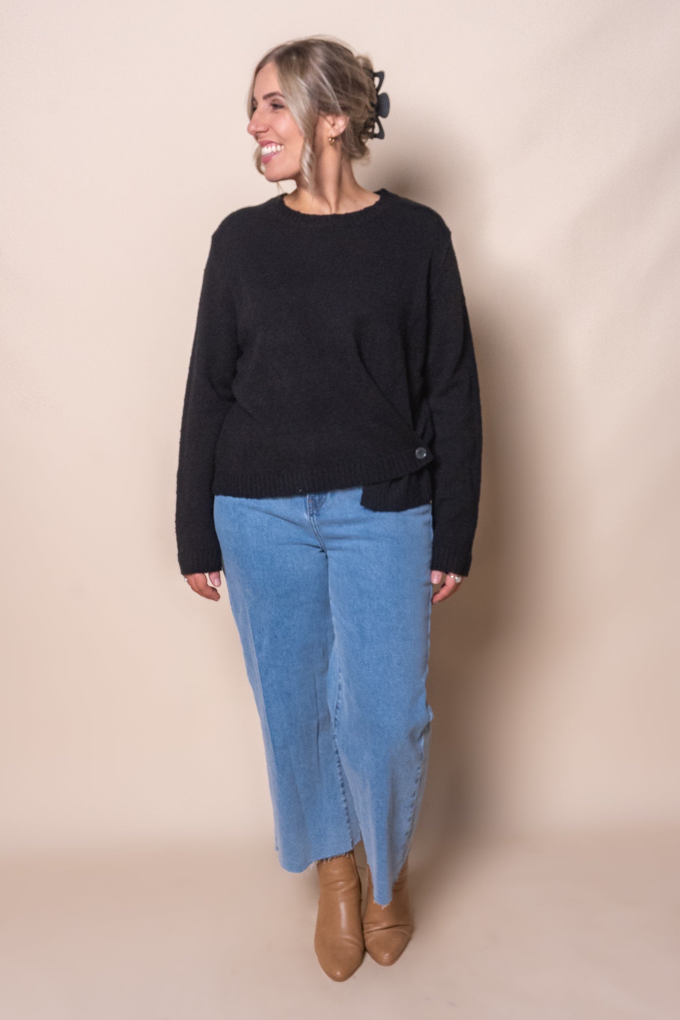 Tosca Crepe Knit Jumper in Black