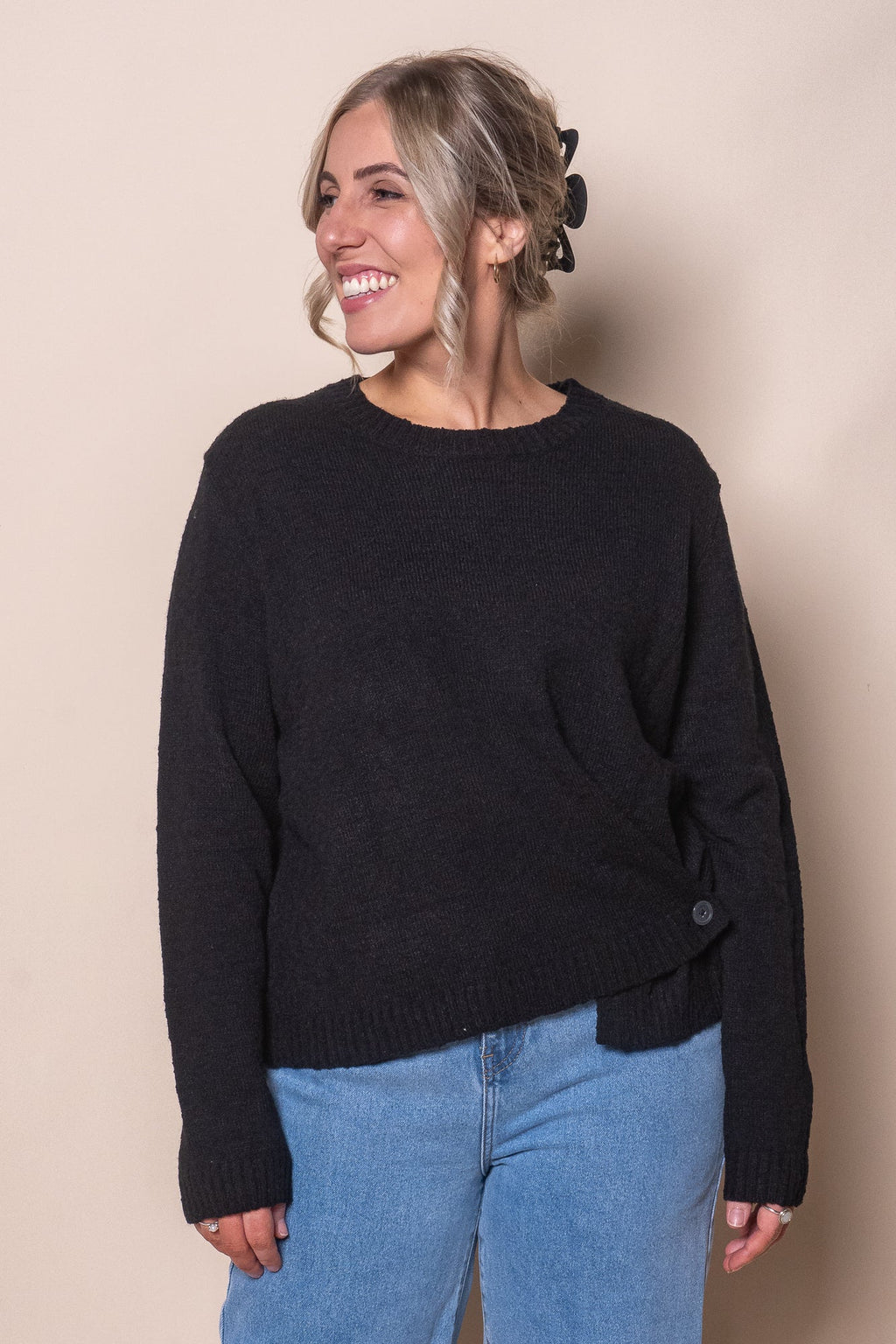 Tosca Crepe Knit Jumper in Black