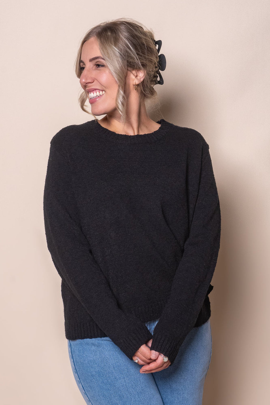 Tosca Crepe Knit Jumper in Black