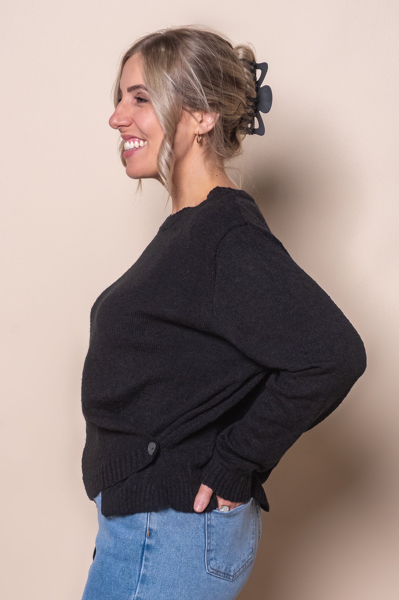 Tosca Crepe Knit Jumper in Black