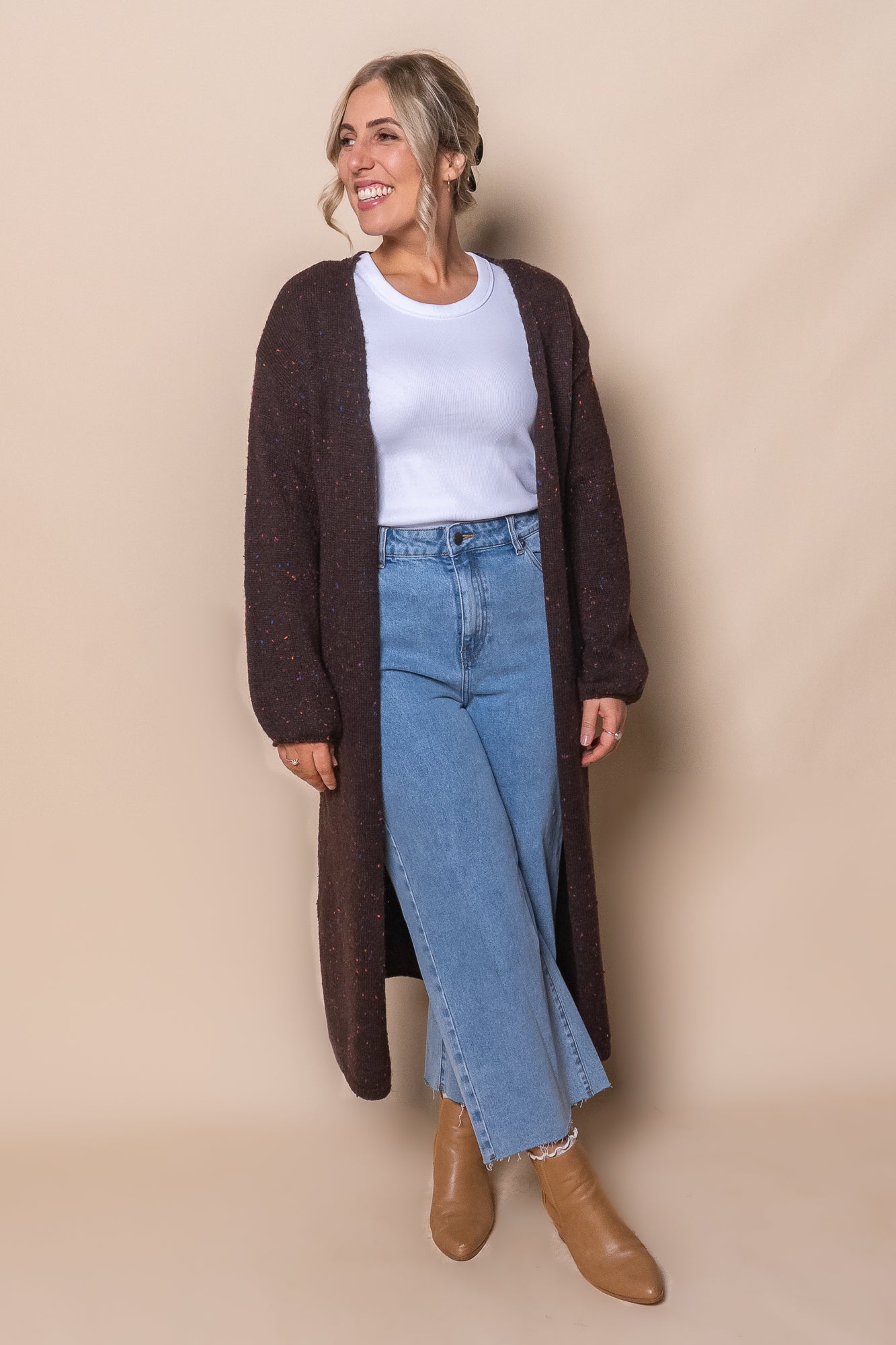 Khloe Speckled Knit Cardigan in Dark Chocolate