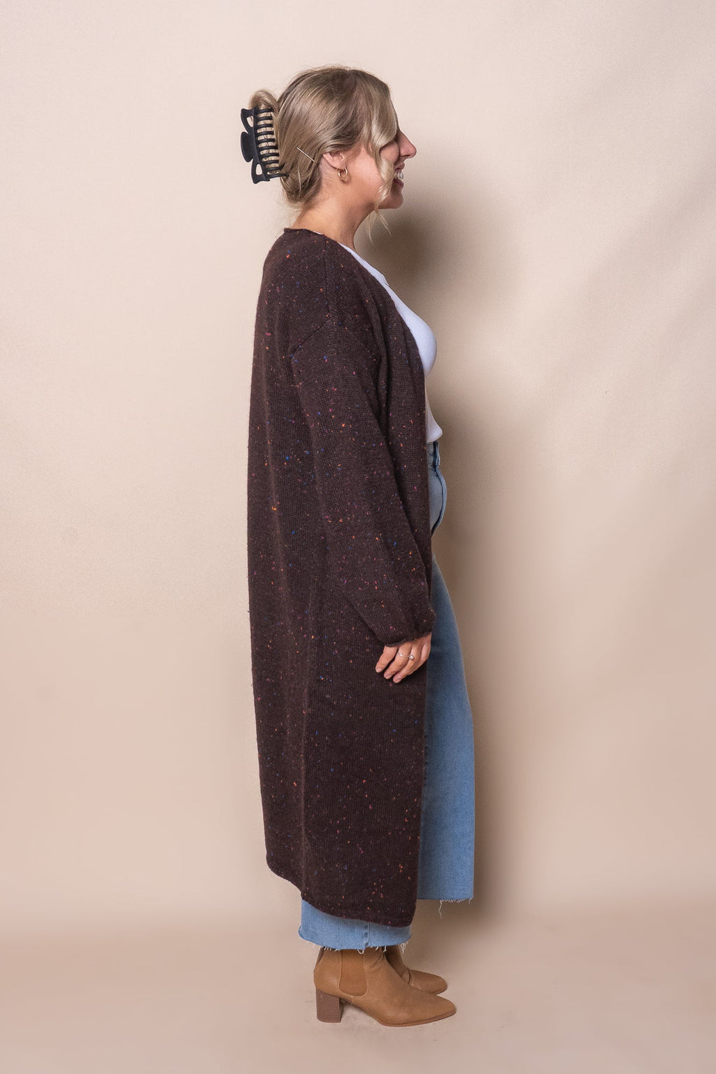 Khloe Speckled Knit Cardigan in Dark Chocolate
