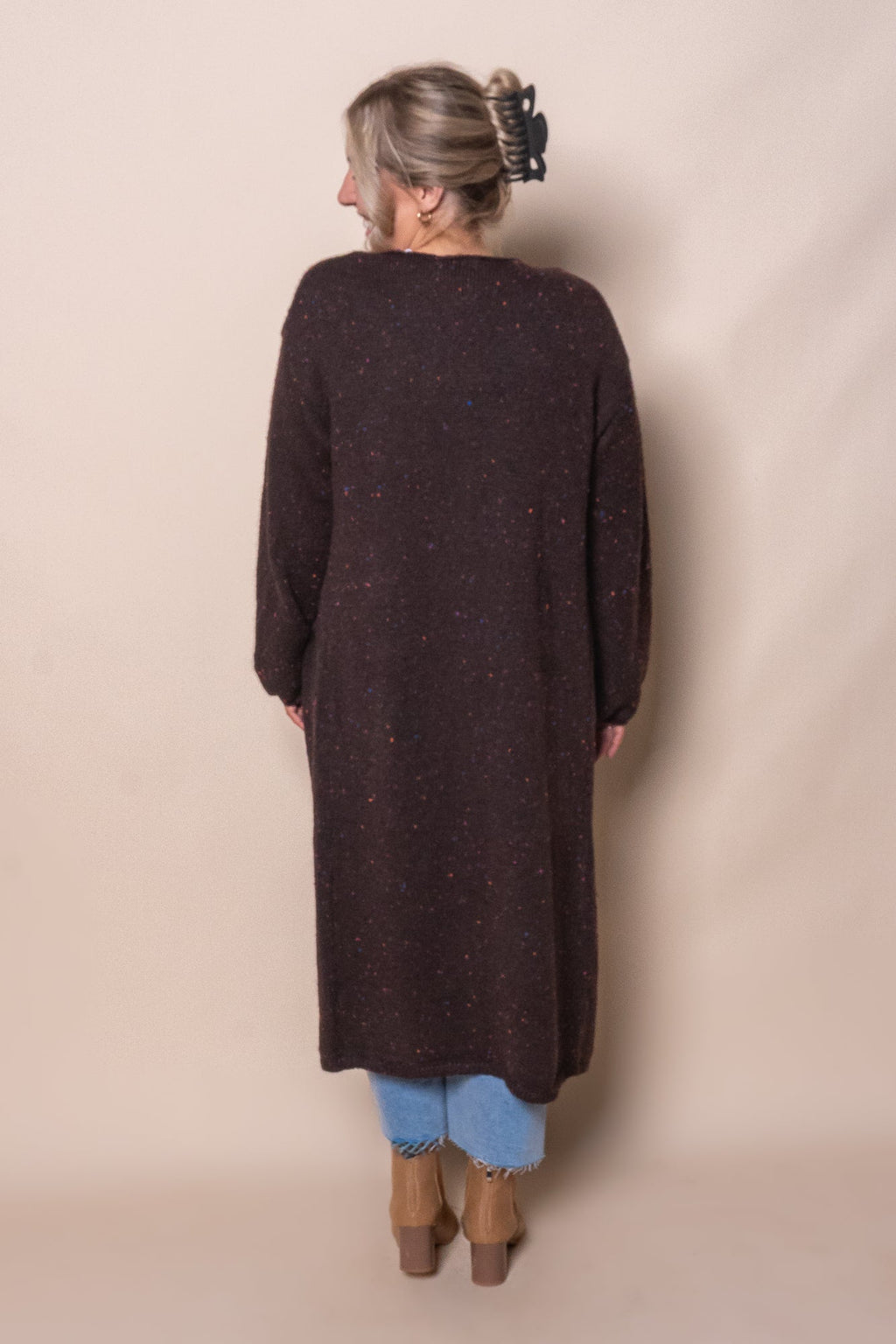 Khloe Speckled Knit Cardigan in Dark Chocolate