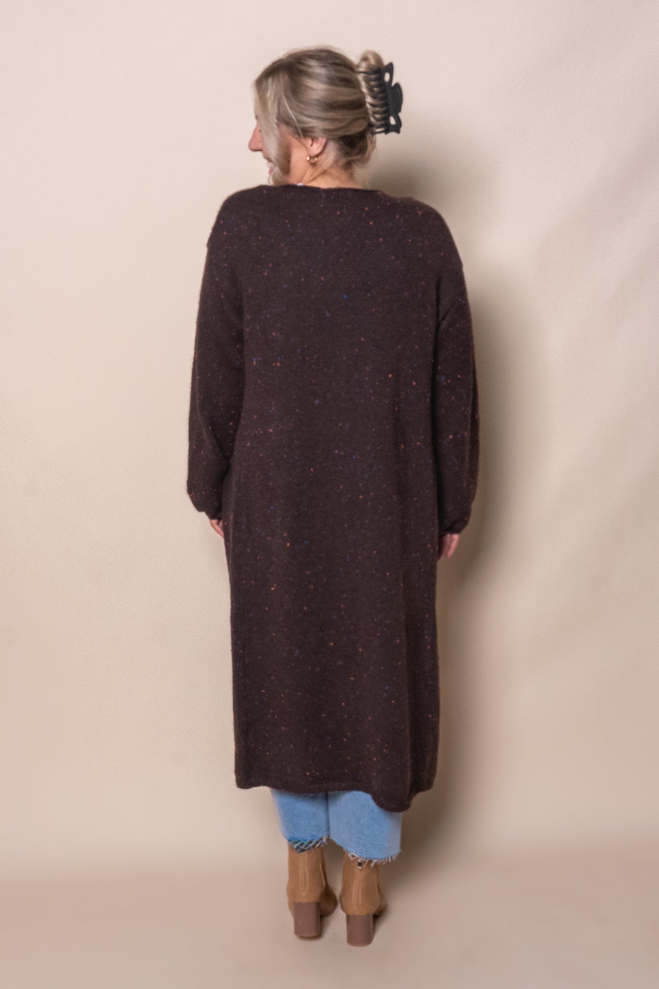 Khloe Speckled Knit Cardigan in Dark Chocolate