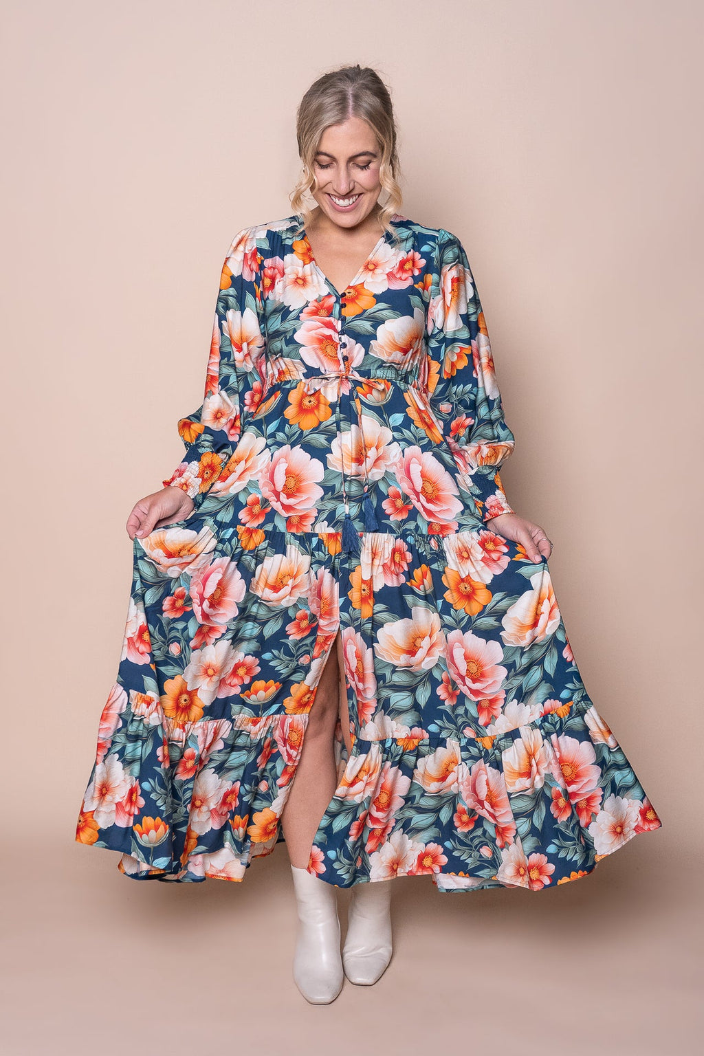Audrina Maxi Dress in Teal