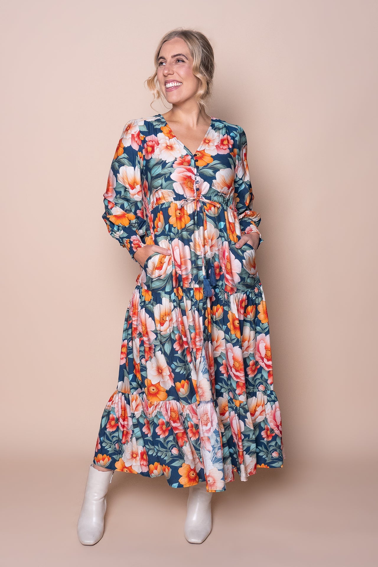 Audrina Maxi Dress in Teal