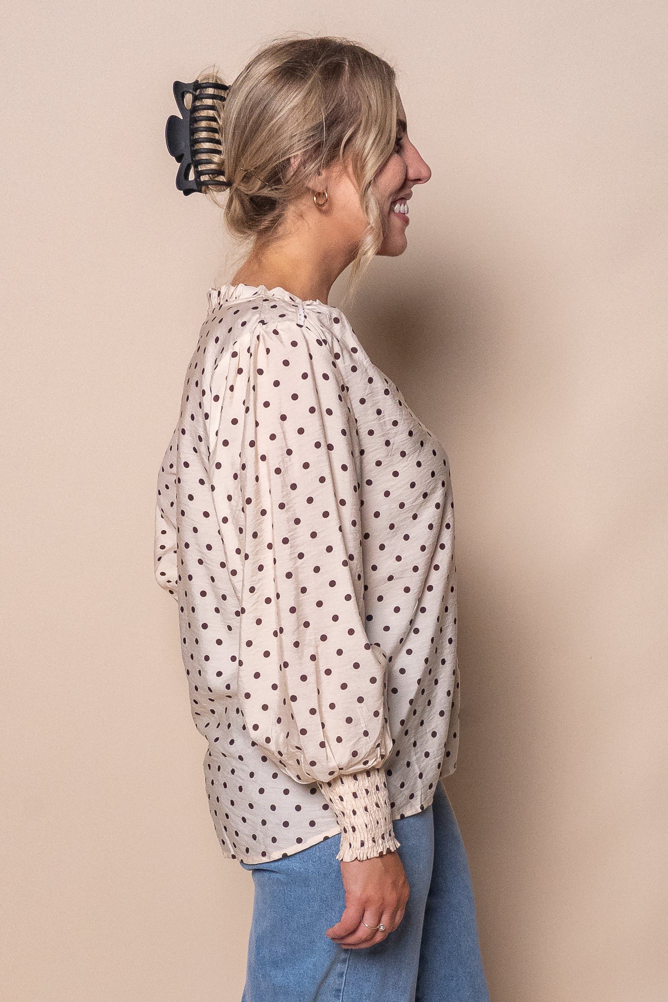 Nessa Spotted Top in Coffee Cream