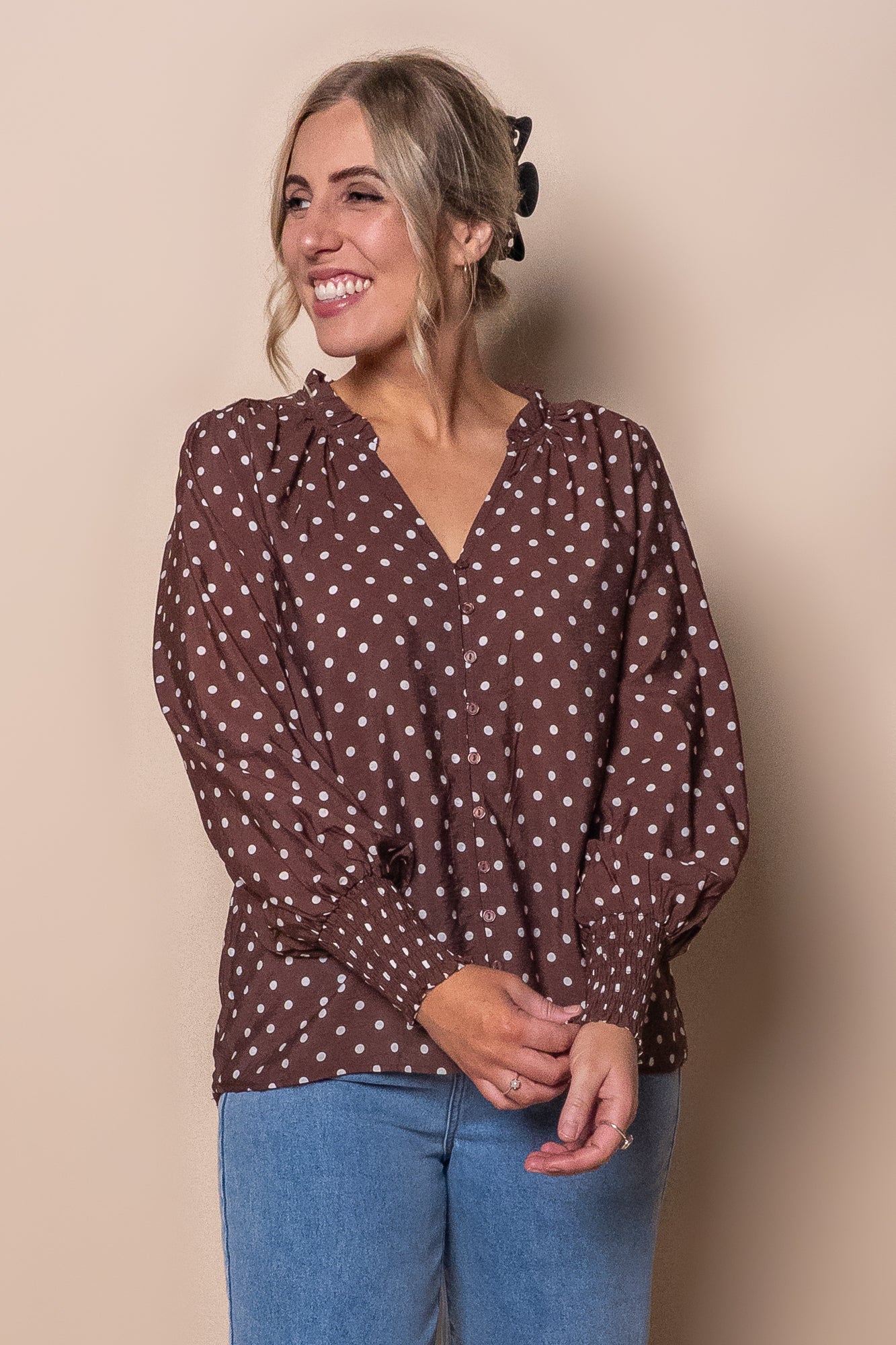Nessa Spotted Top in Chocolate