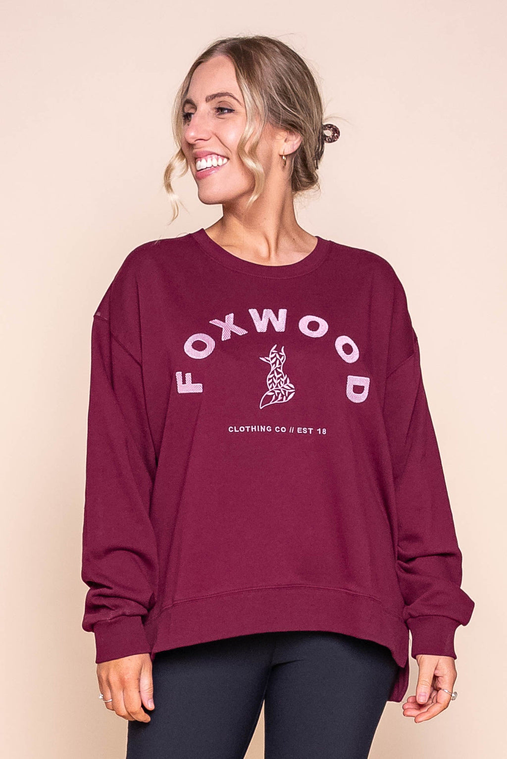 Effortless Contrast Crew in Windsor Wine - Foxwood