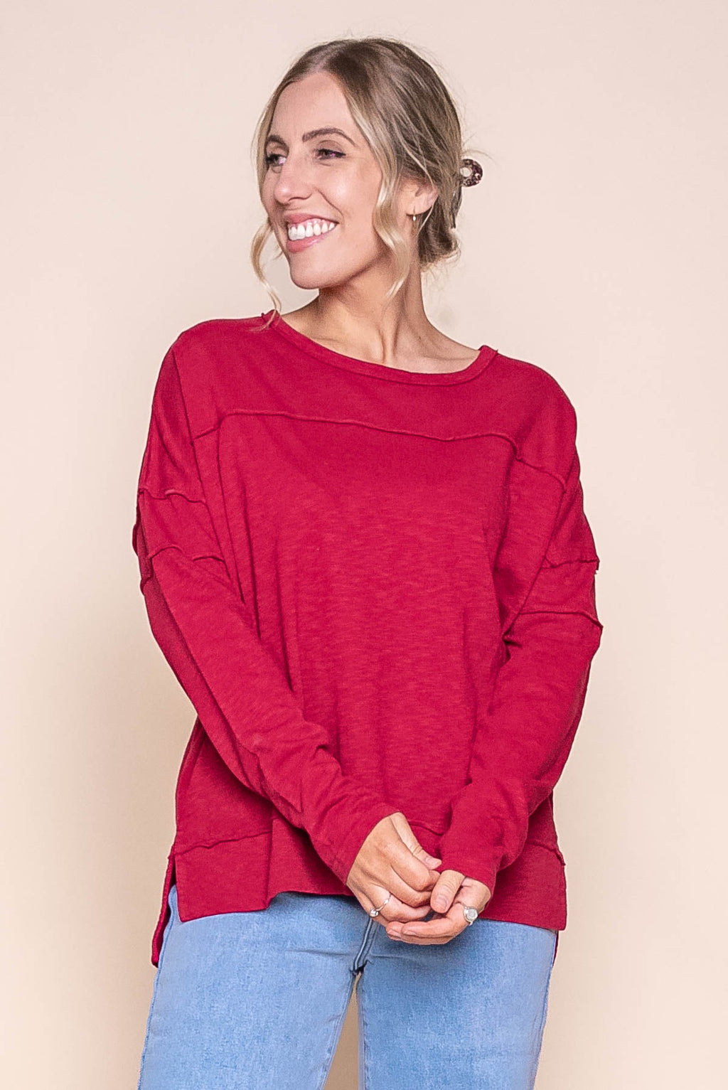 Jayne Throw On Top in Rhubarb Red - Foxwood