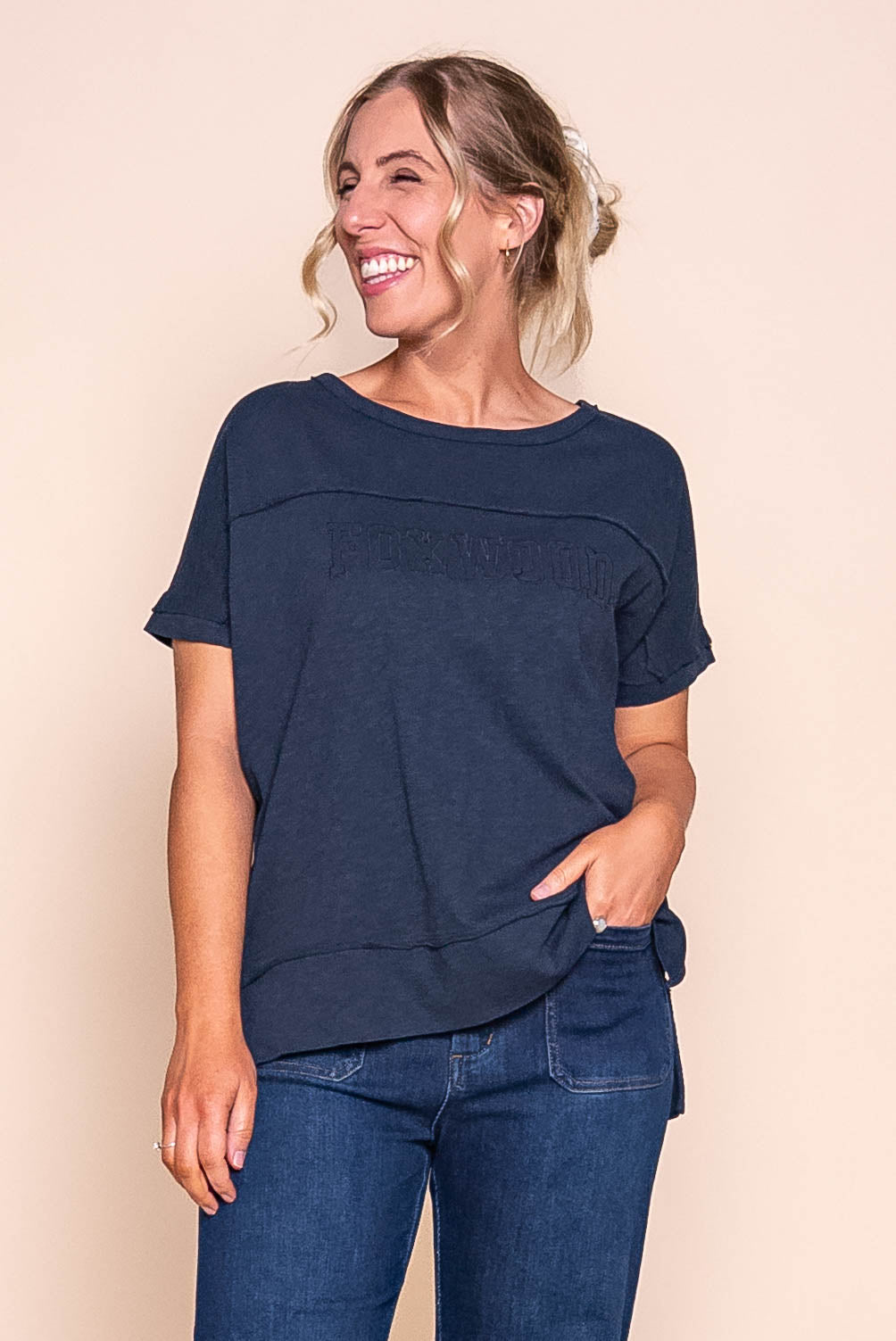 Throw on S/S Tee in Navy - Foxwood