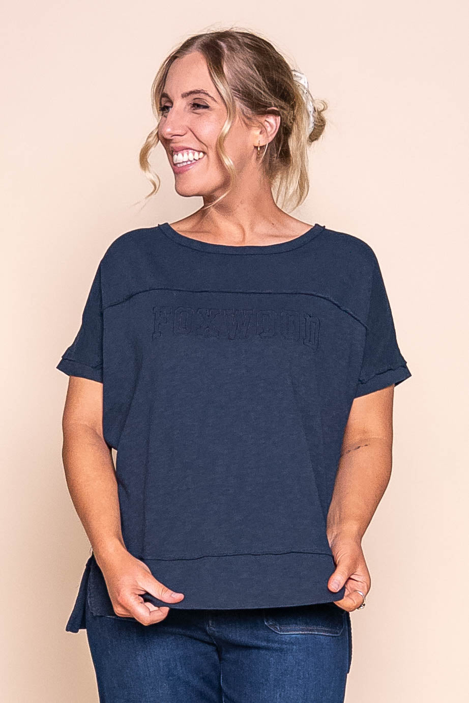 Throw on S/S Tee in Navy - Foxwood