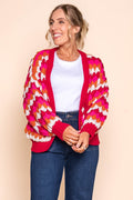 Haylee Chunky Knit Cardi in Red Multi