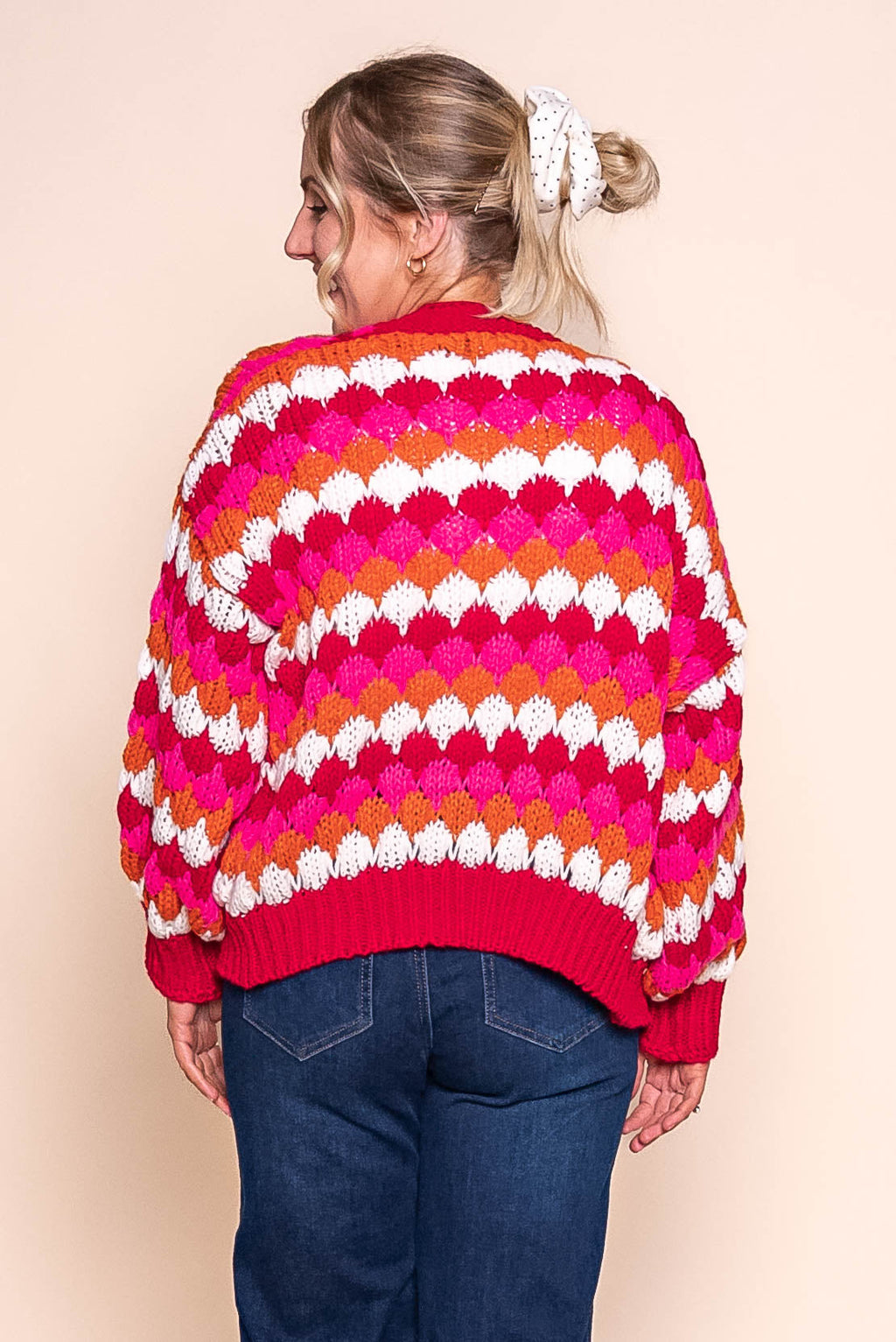 Haylee Chunky Knit Cardi in Red Multi