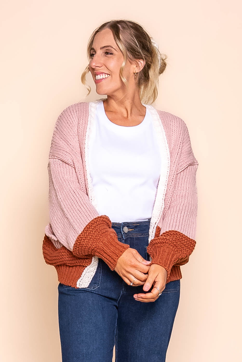 Marni Contrast Chunky Knit Cardi in Blush Pink