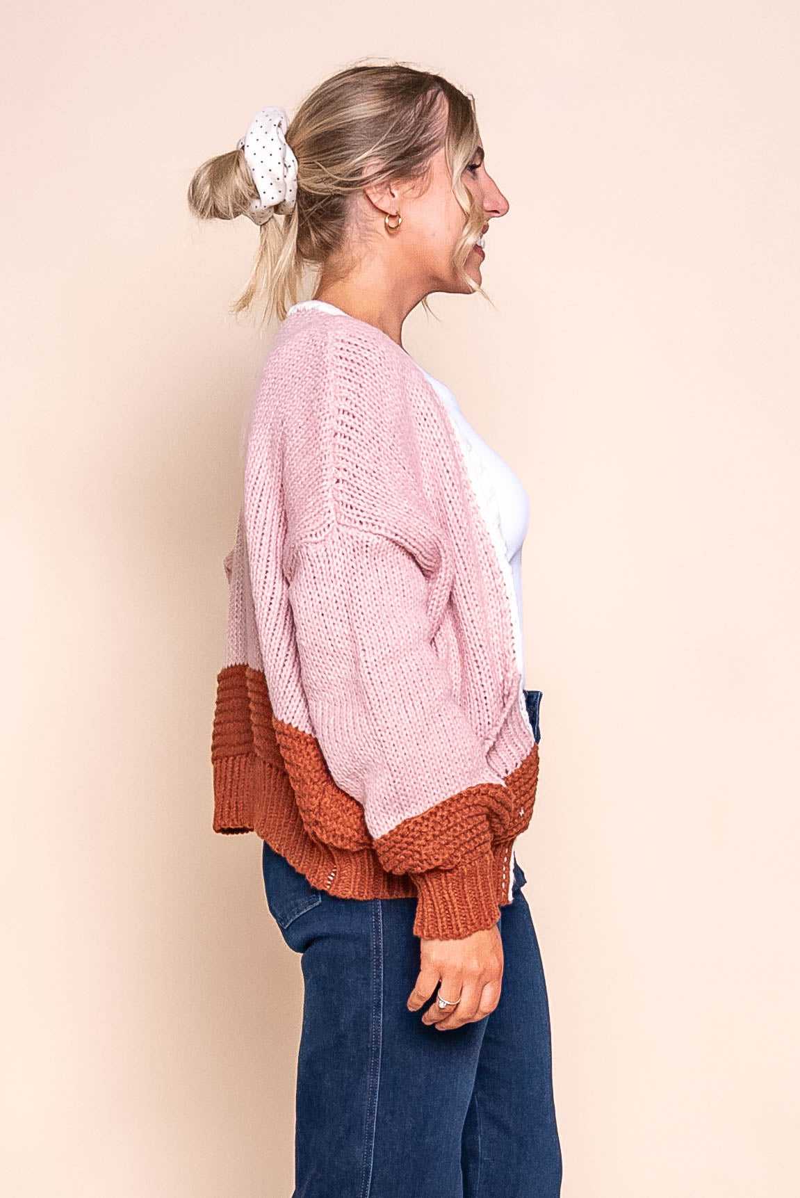 Marni Contrast Chunky Knit Cardi in Blush Pink