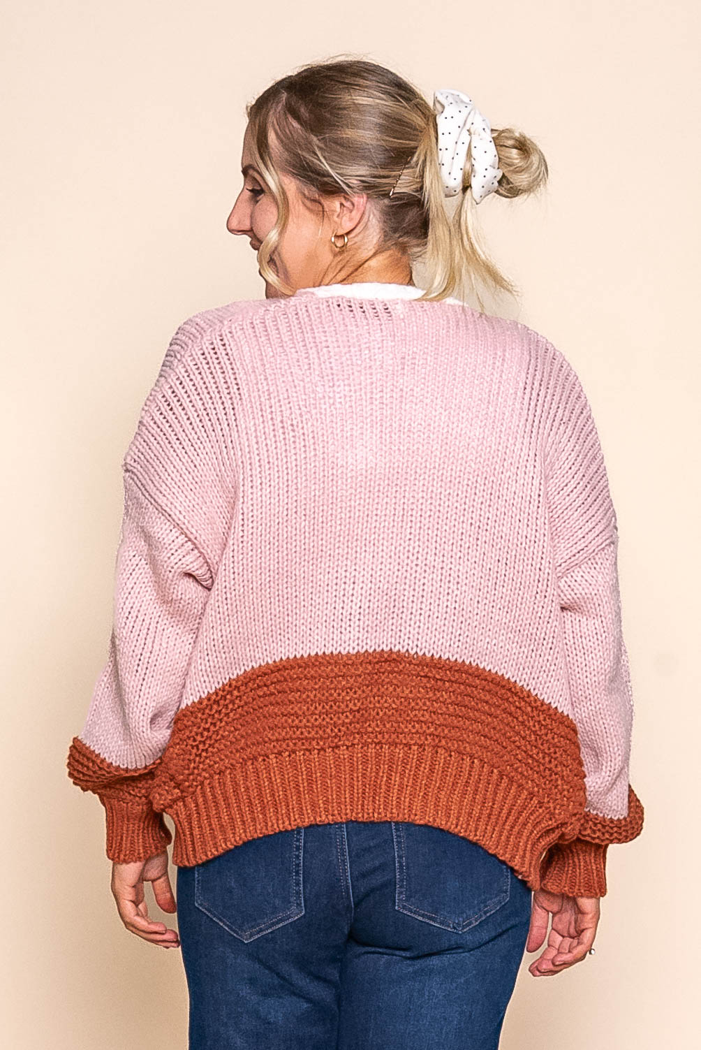 Marni Contrast Chunky Knit Cardi in Blush Pink