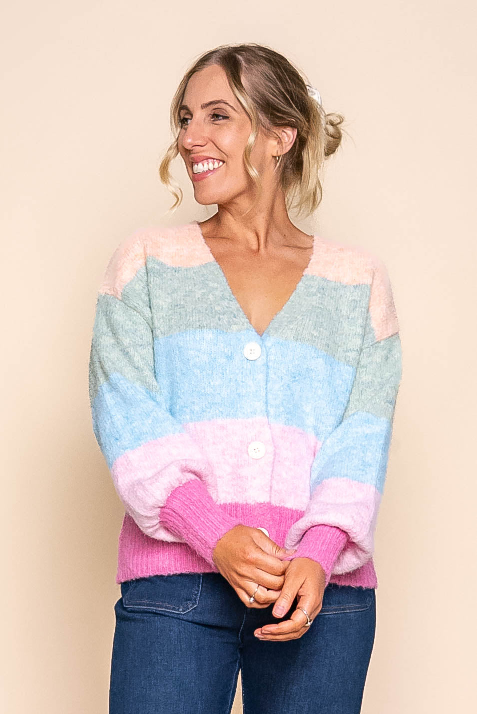 Tellulah Knit Cardi in Mango Multi Stripe