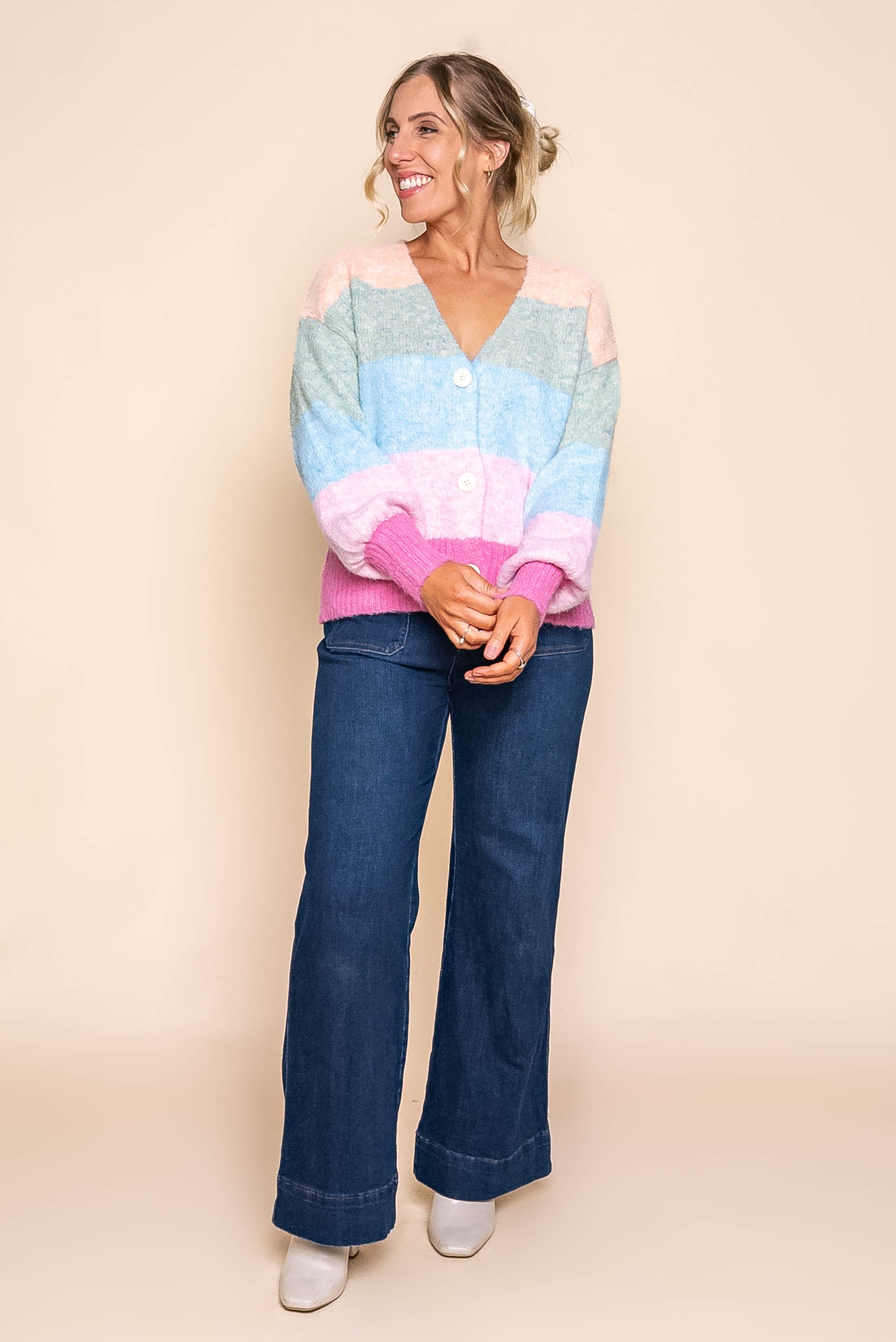 Tellulah Knit Cardi in Mango Multi Stripe