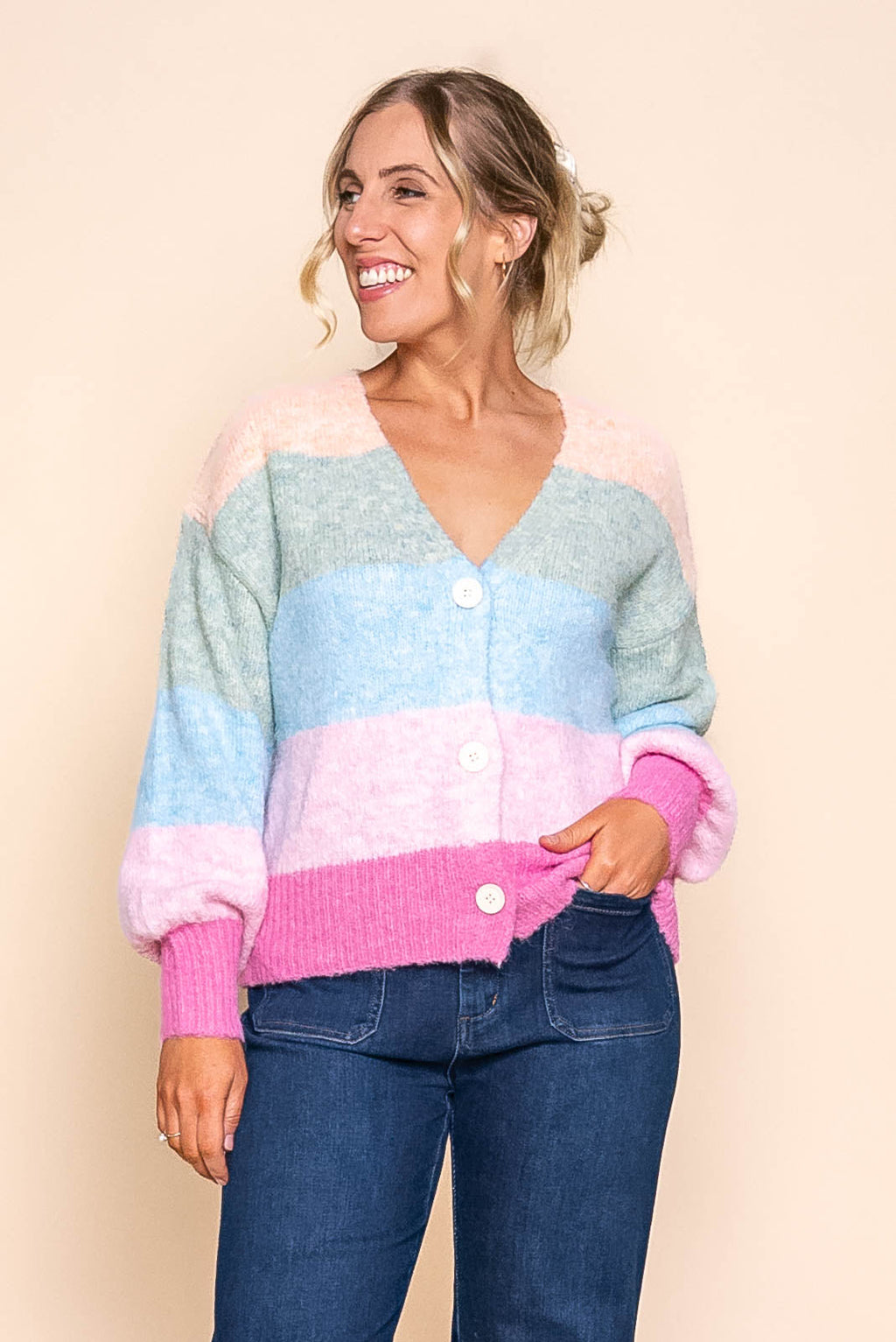 Tellulah Knit Cardi in Mango Multi Stripe
