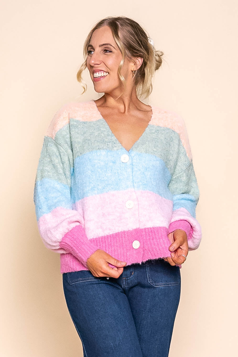 Tellulah Knit Cardi in Mango Multi Stripe