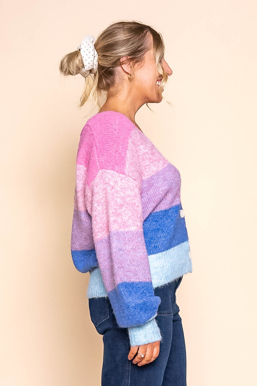 Tellulah Knit Cardi in Pink Multi Stripe