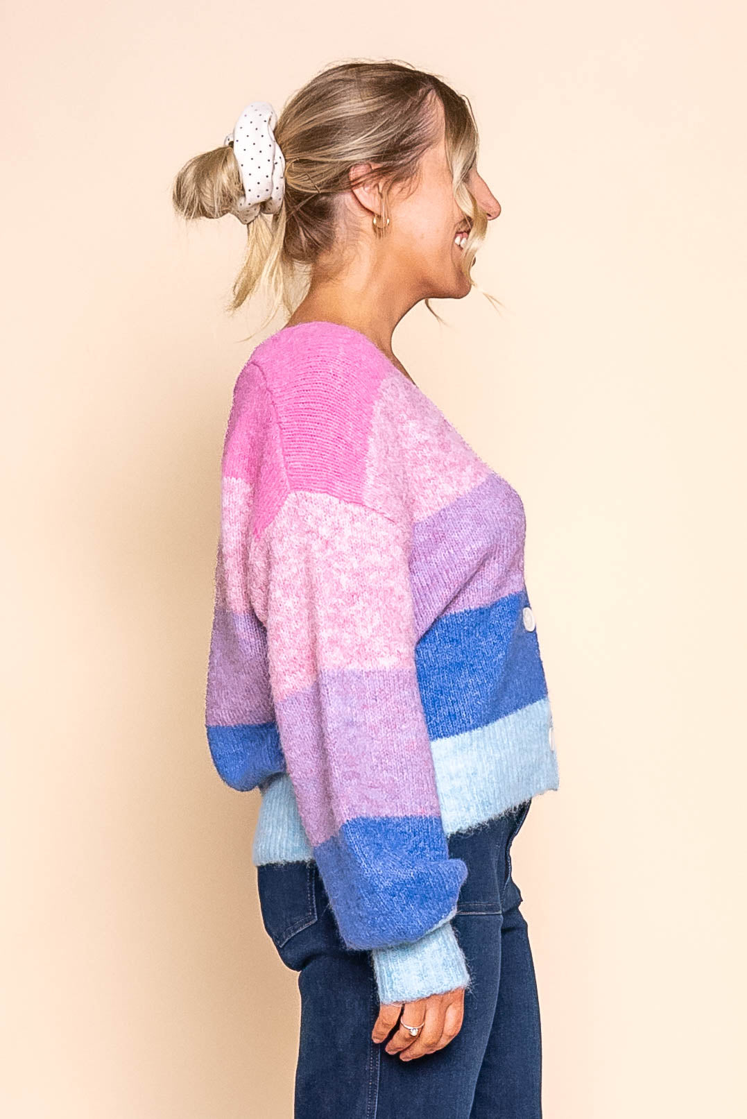 Tellulah Knit Cardi in Pink Multi Stripe