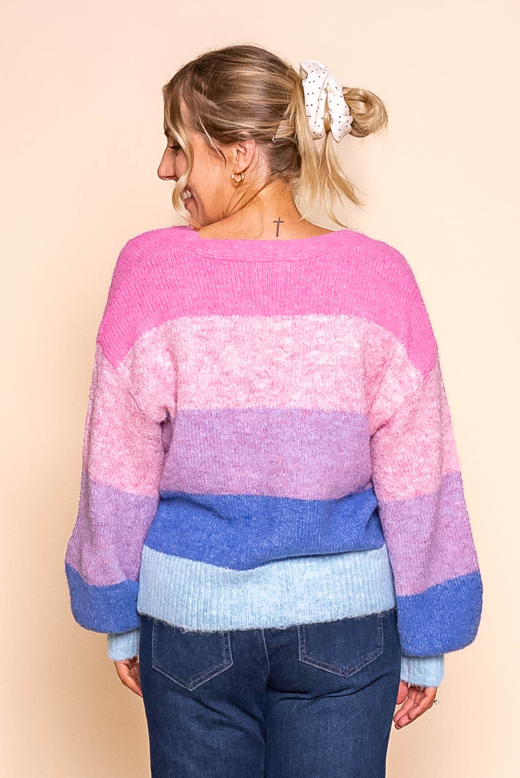 Tellulah Knit Cardi in Pink Multi Stripe