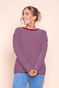 Hutch L/S Tee in Wine/White Stripe - Foxwood