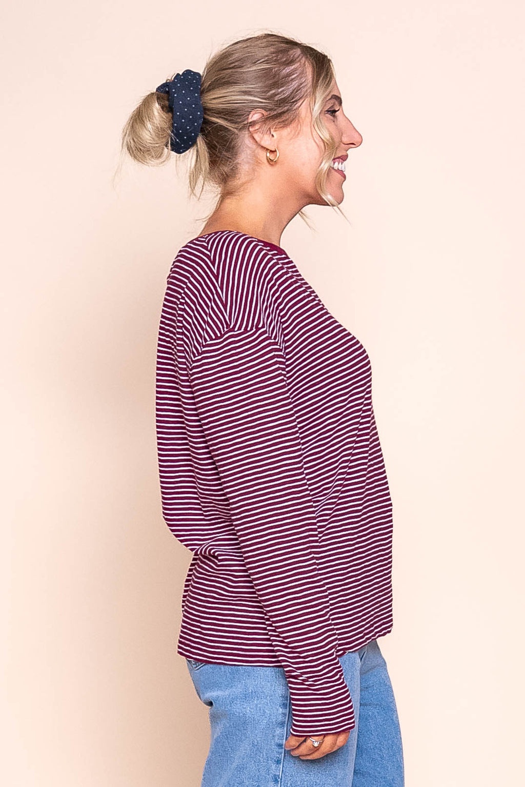 Hutch L/S Tee in Wine/White Stripe - Foxwood