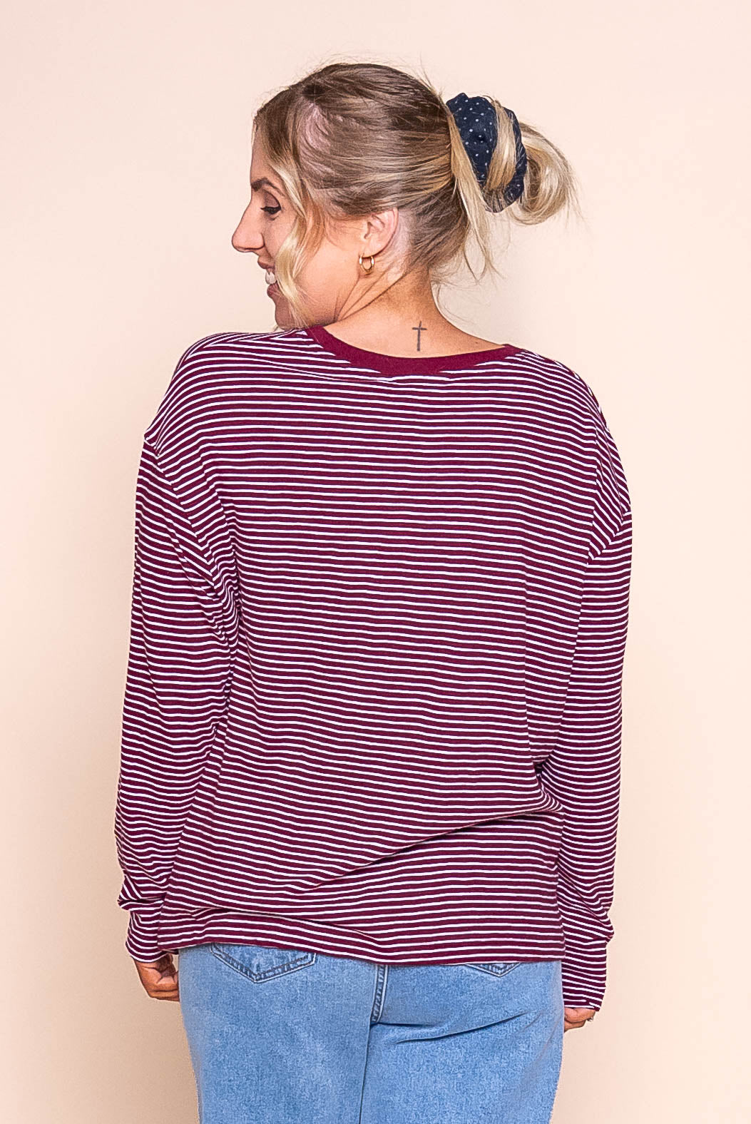 Hutch L/S Tee in Wine/White Stripe - Foxwood