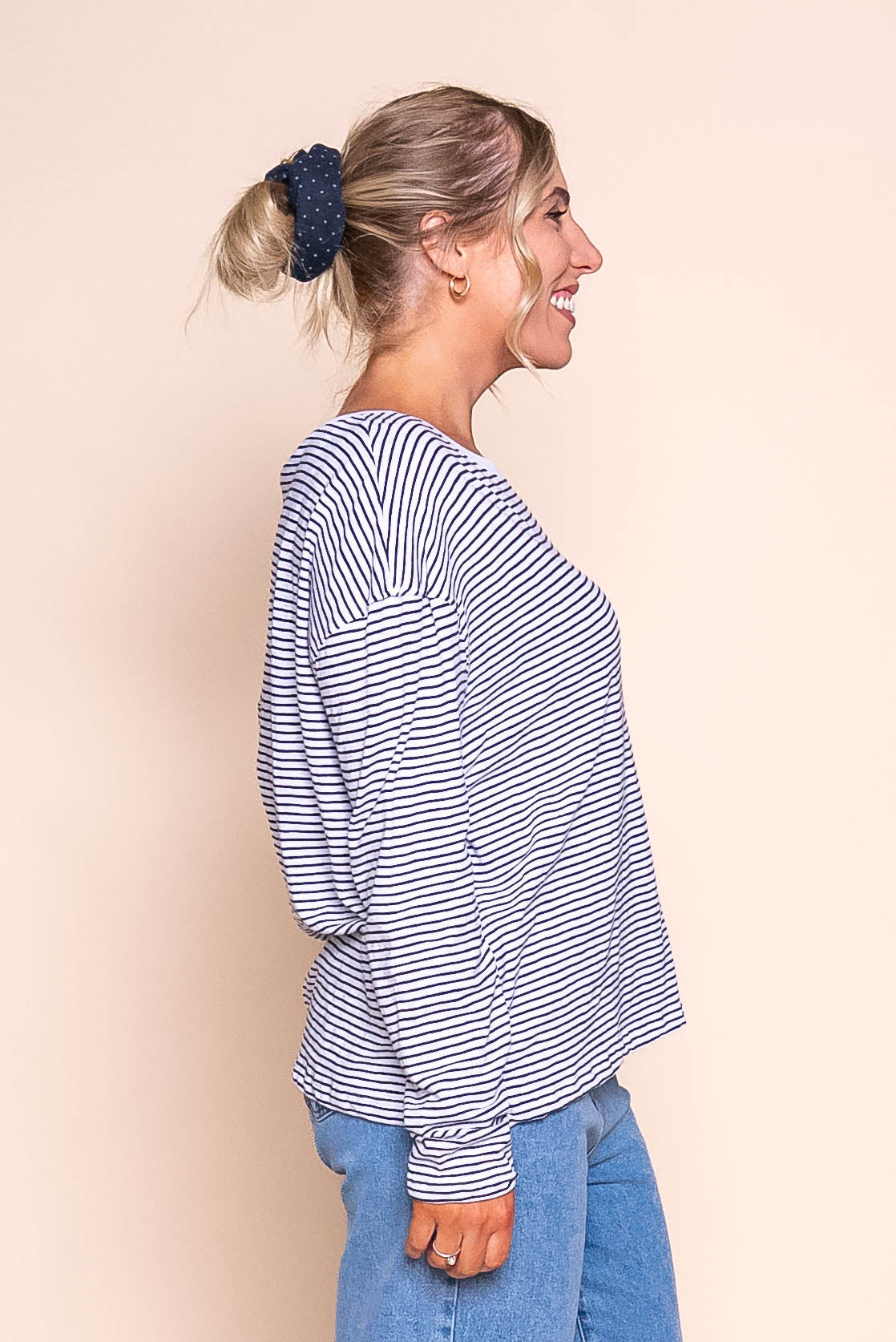 Hutch L/S Tee in White/Black Stripe - Foxwood