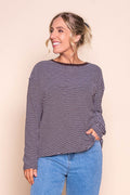 Hutch L/S Tee in Coffee/White Stripe - Foxwood