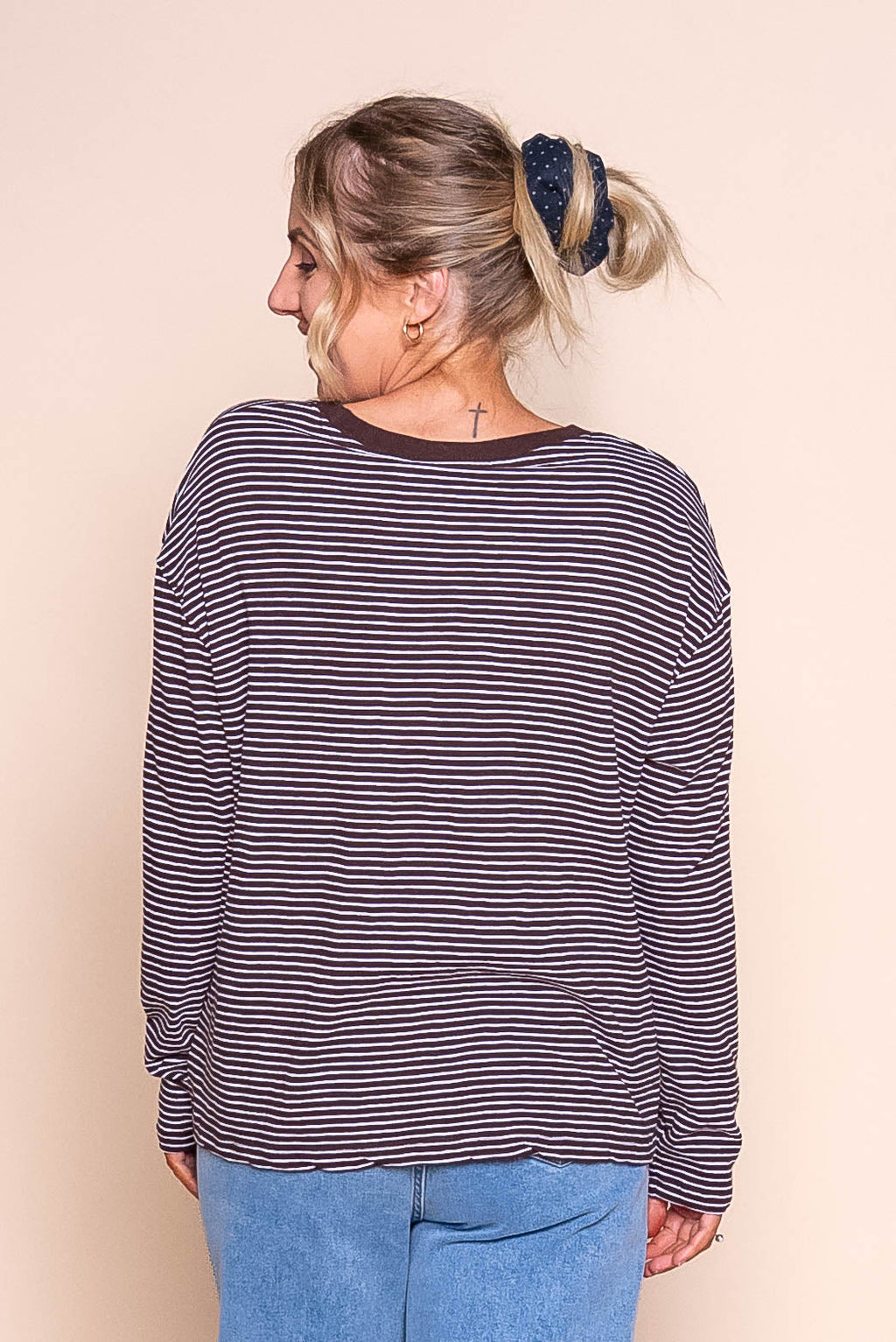 Hutch L/S Tee in Coffee/White Stripe - Foxwood